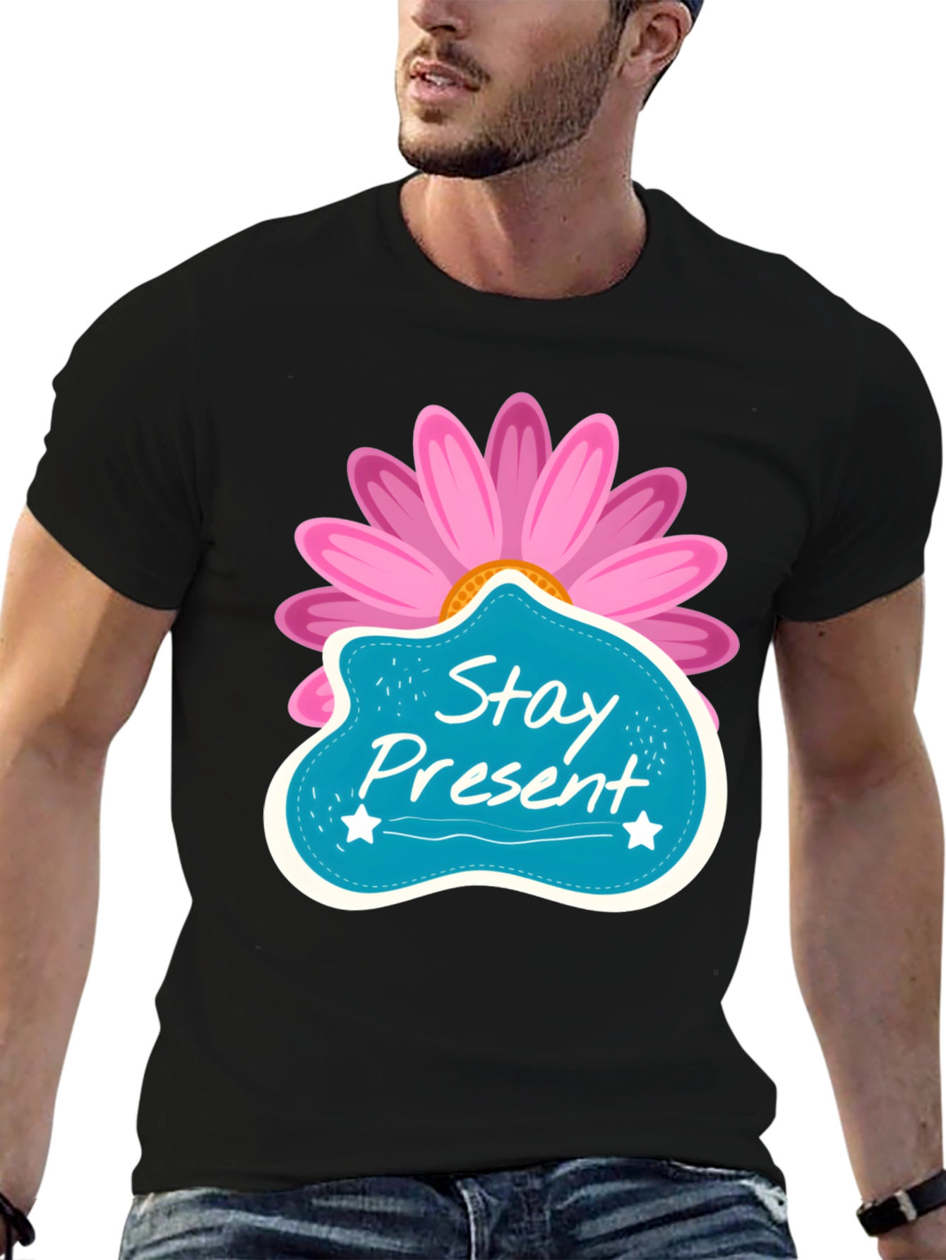 Stay Present T-Shirt - Floral Design