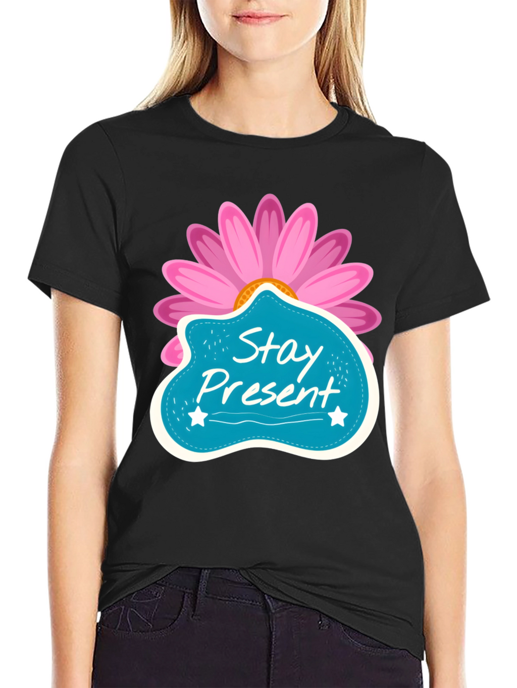 Stay Present T-Shirt - Floral Design