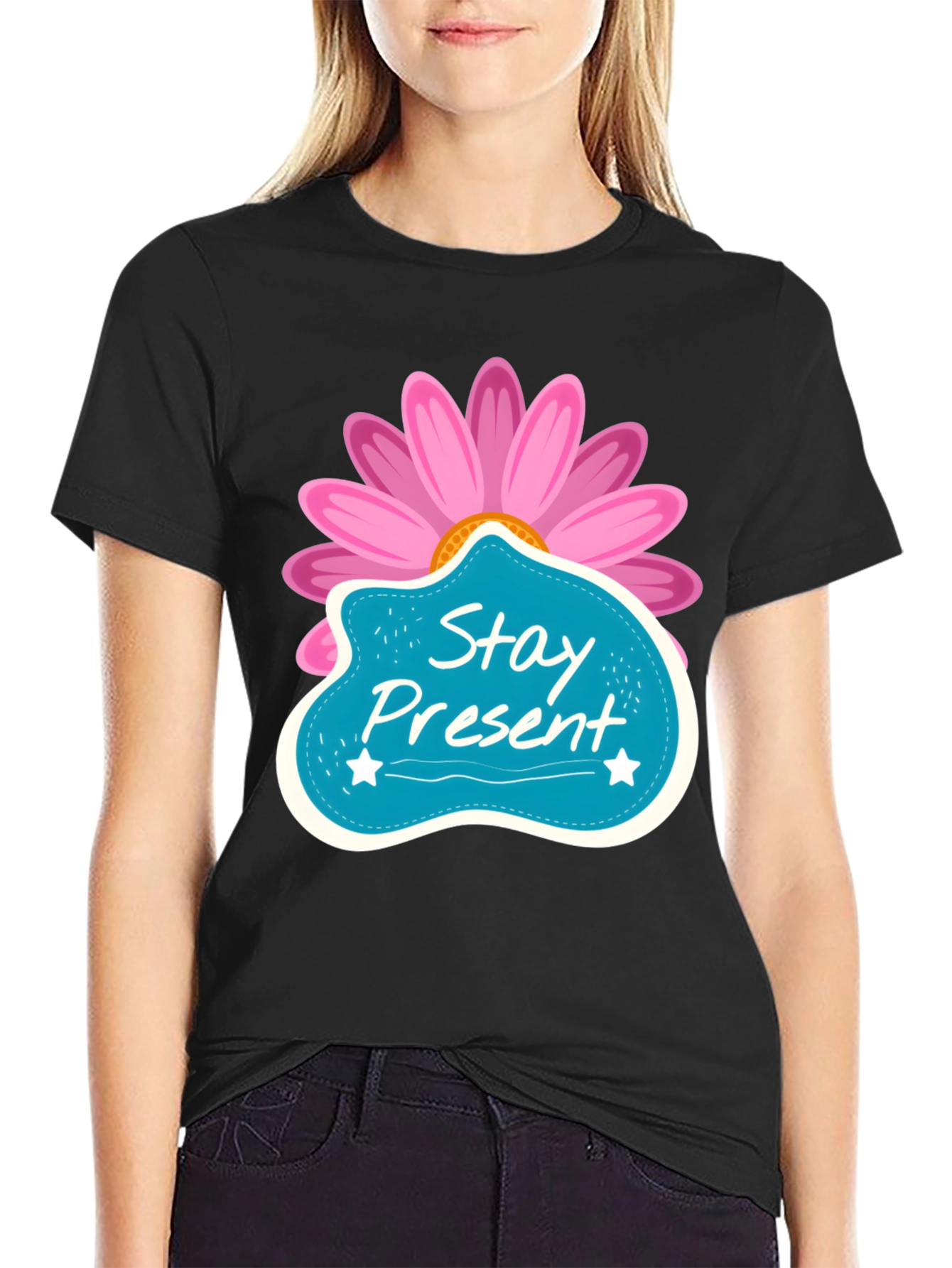 Stay Present T-Shirt - Floral Design