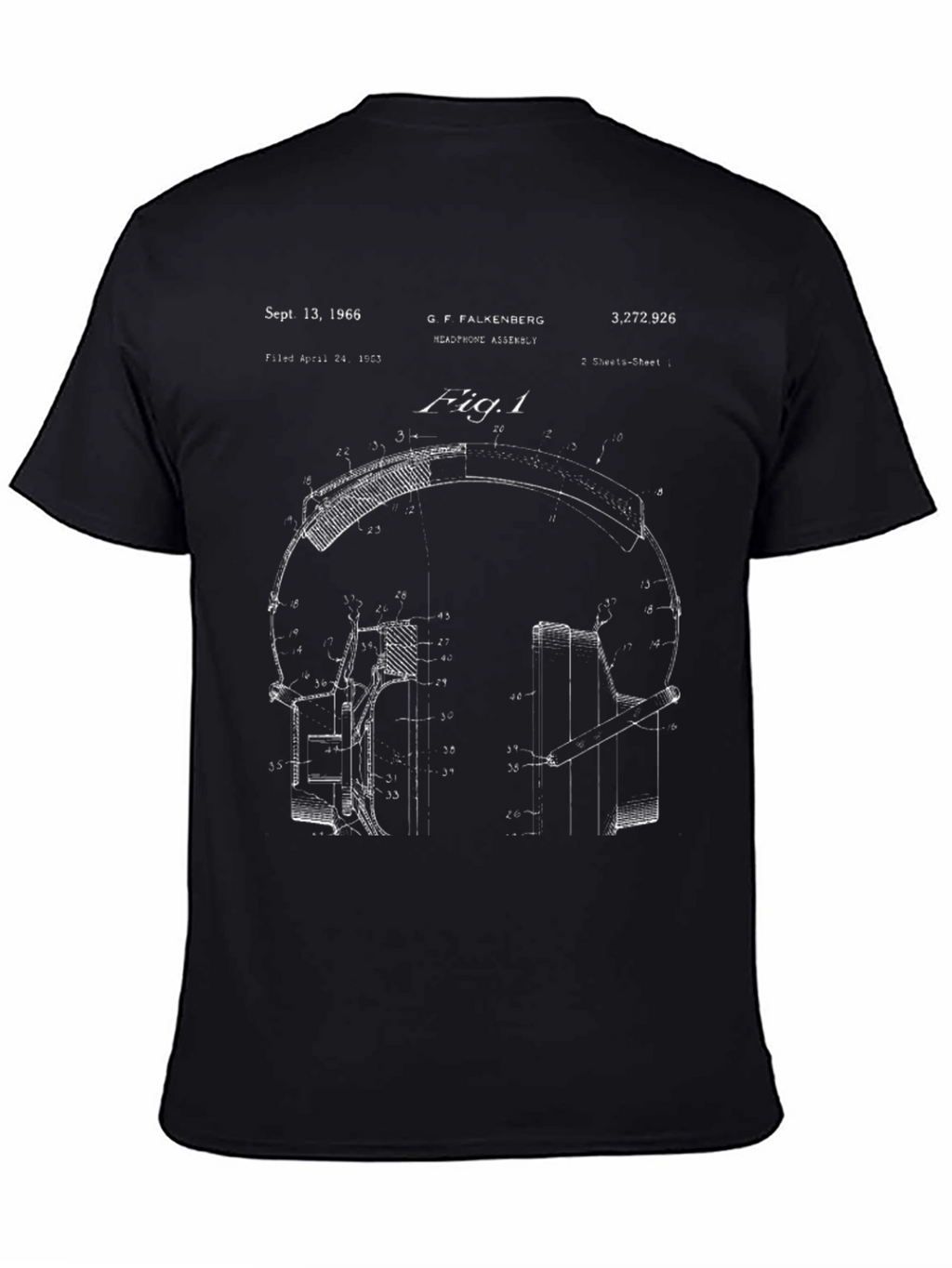 Headphones Patent Blueprint T-Shirt