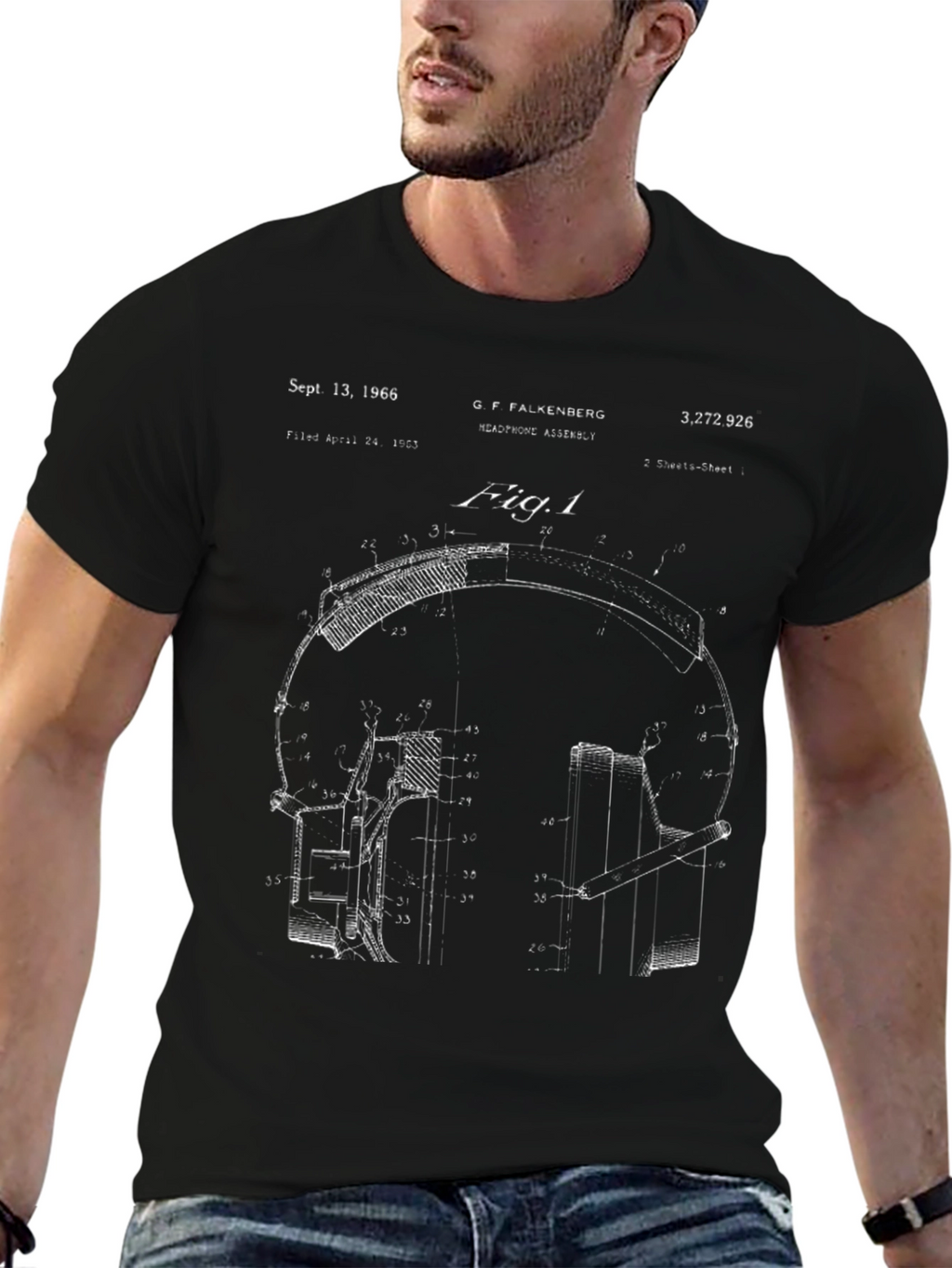 Headphones Patent Blueprint T-Shirt