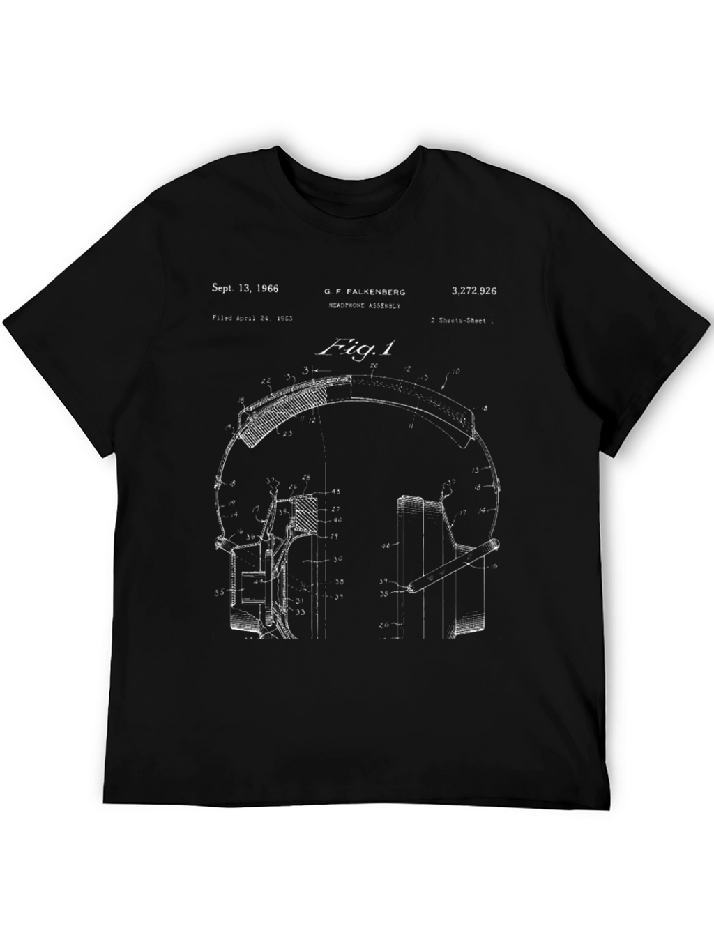 Headphones Patent Blueprint T-Shirt