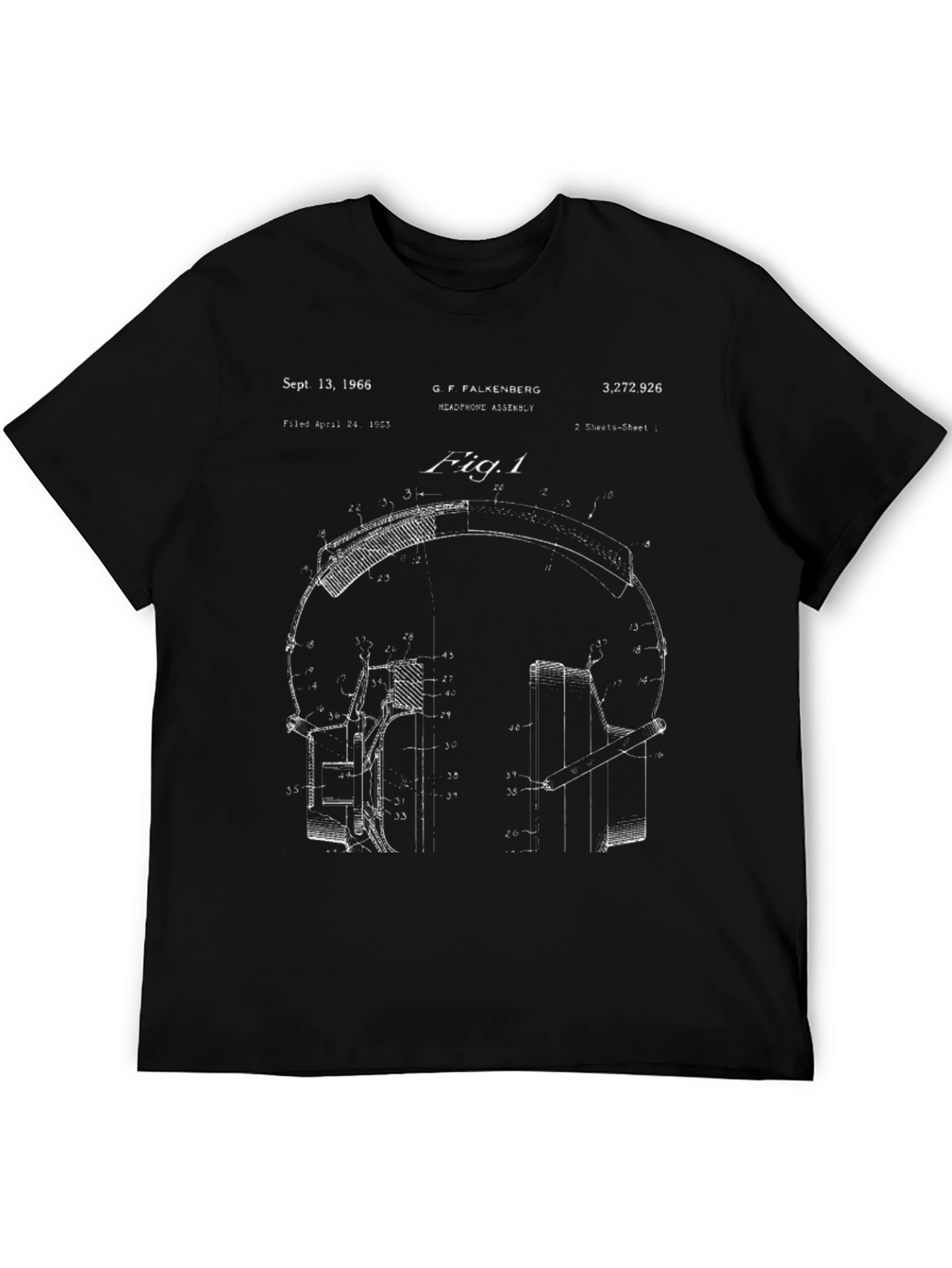 Headphones Patent Blueprint T-Shirt