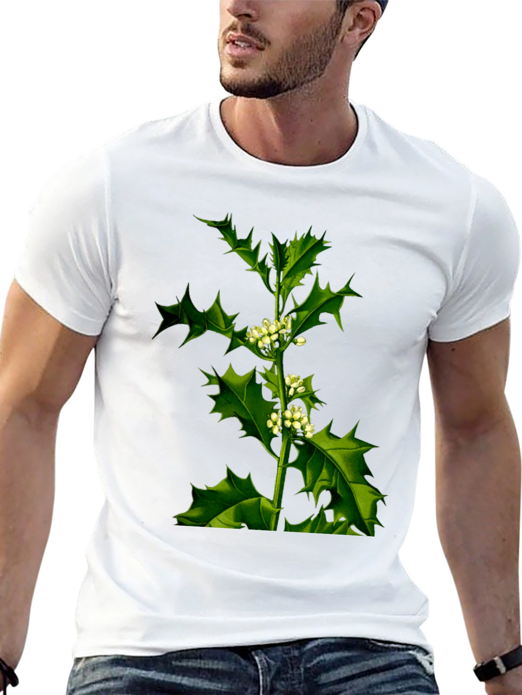 Botanical Holly Print Black T-Shirt