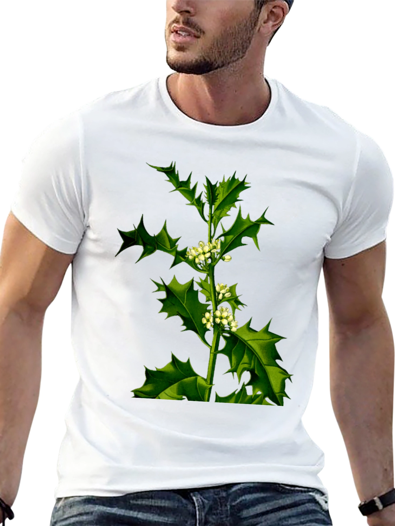 Botanical Holly Print Black T-Shirt