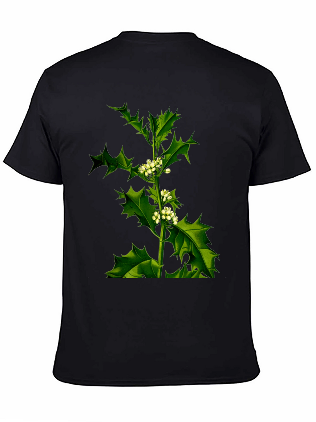 Botanical Holly Print Black T-Shirt