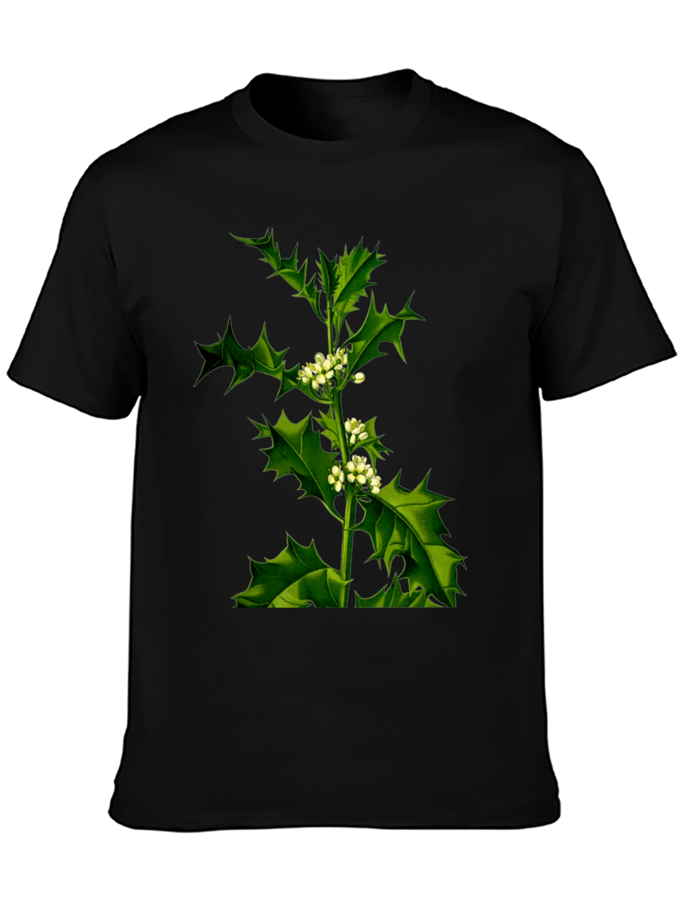 Botanical Holly Print Black T-Shirt