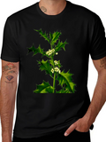 Botanical Holly Print Black T-Shirt