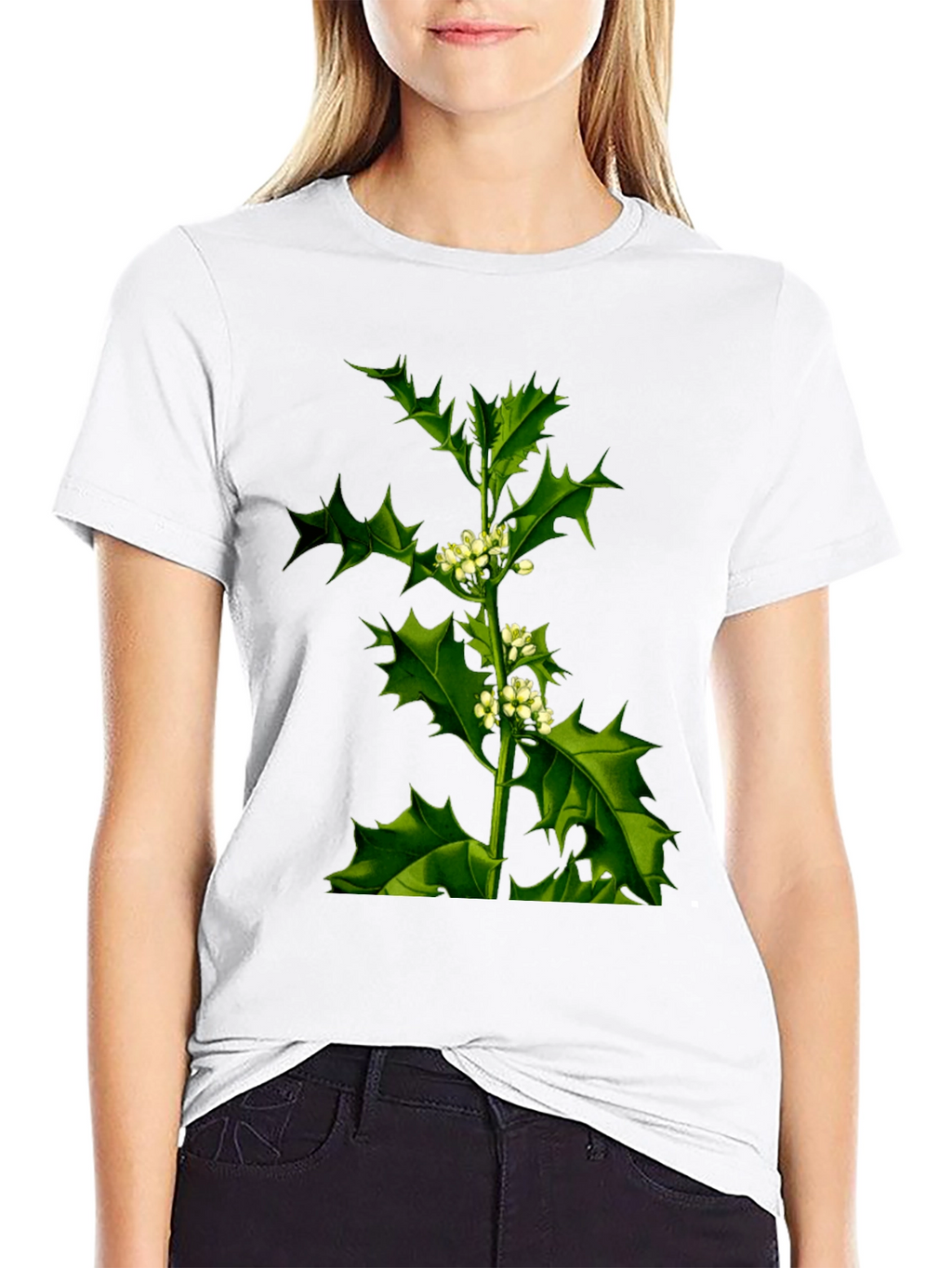 Botanical Holly Print Black T-Shirt