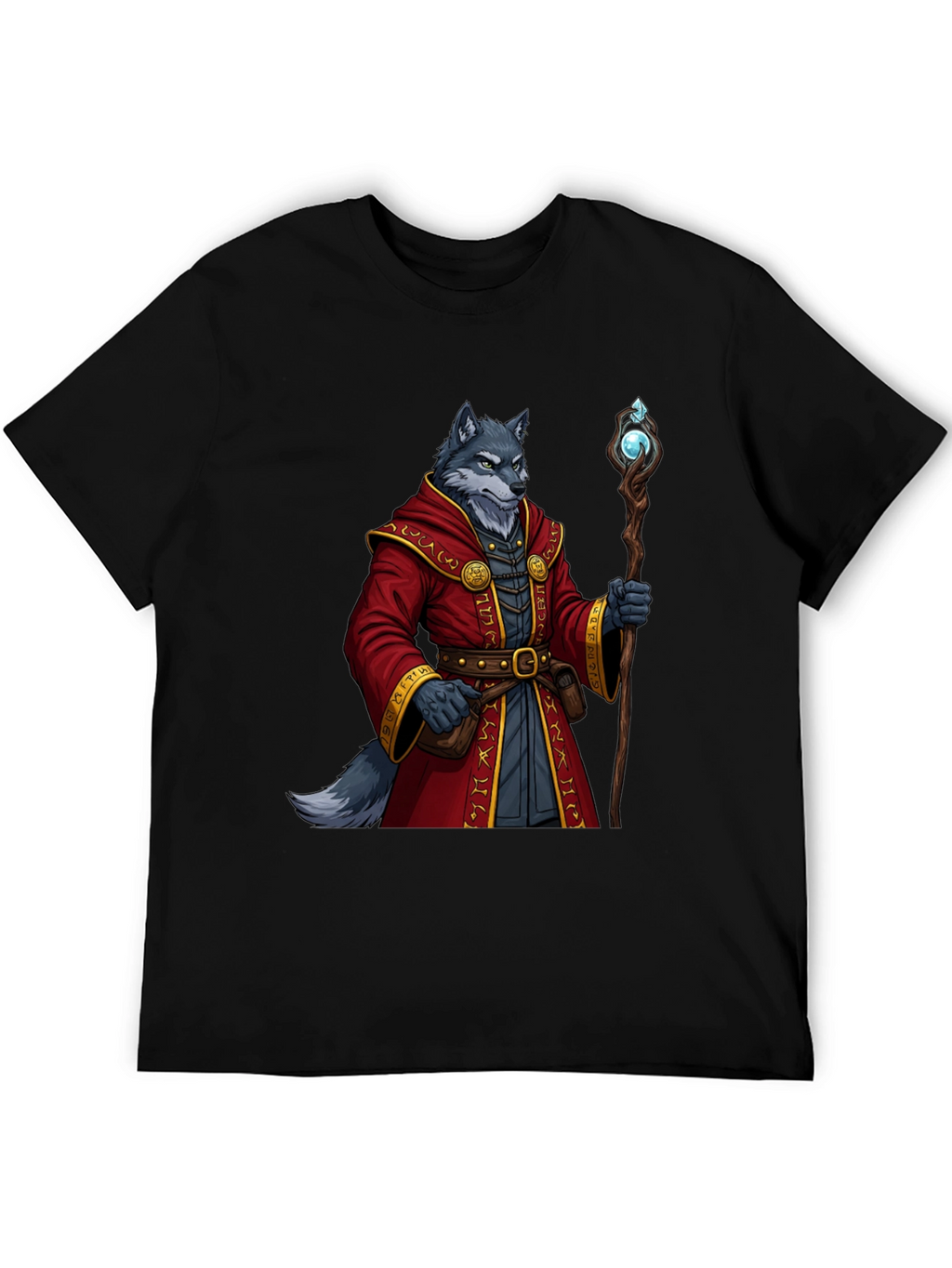 Wolf Wizard T-Shirt - Fantasy Mage Design