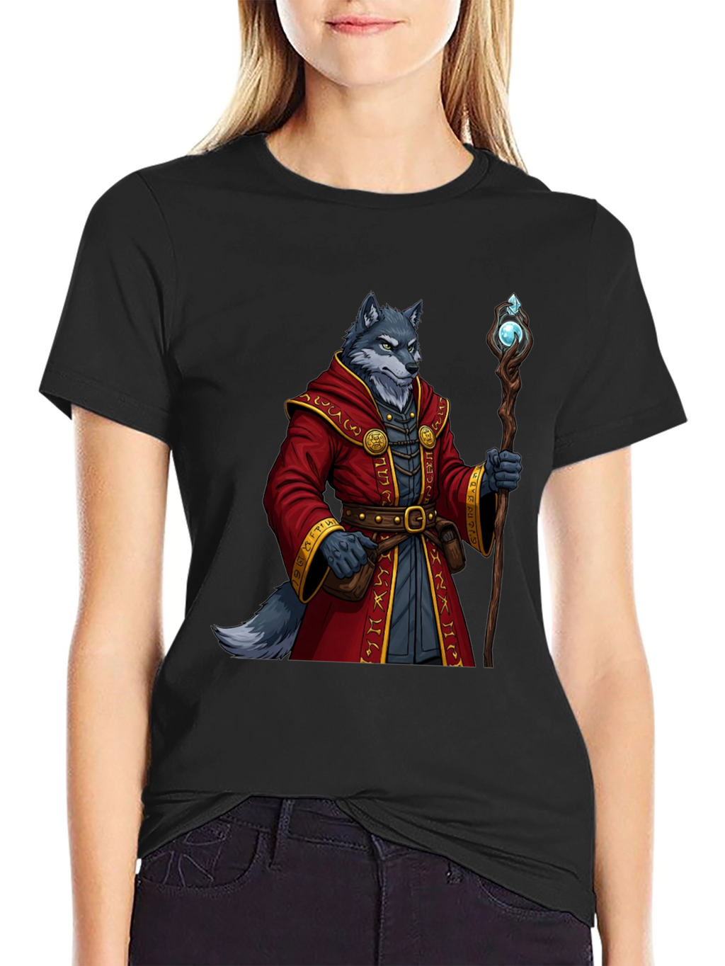 Wolf Wizard T-Shirt - Fantasy Mage Design
