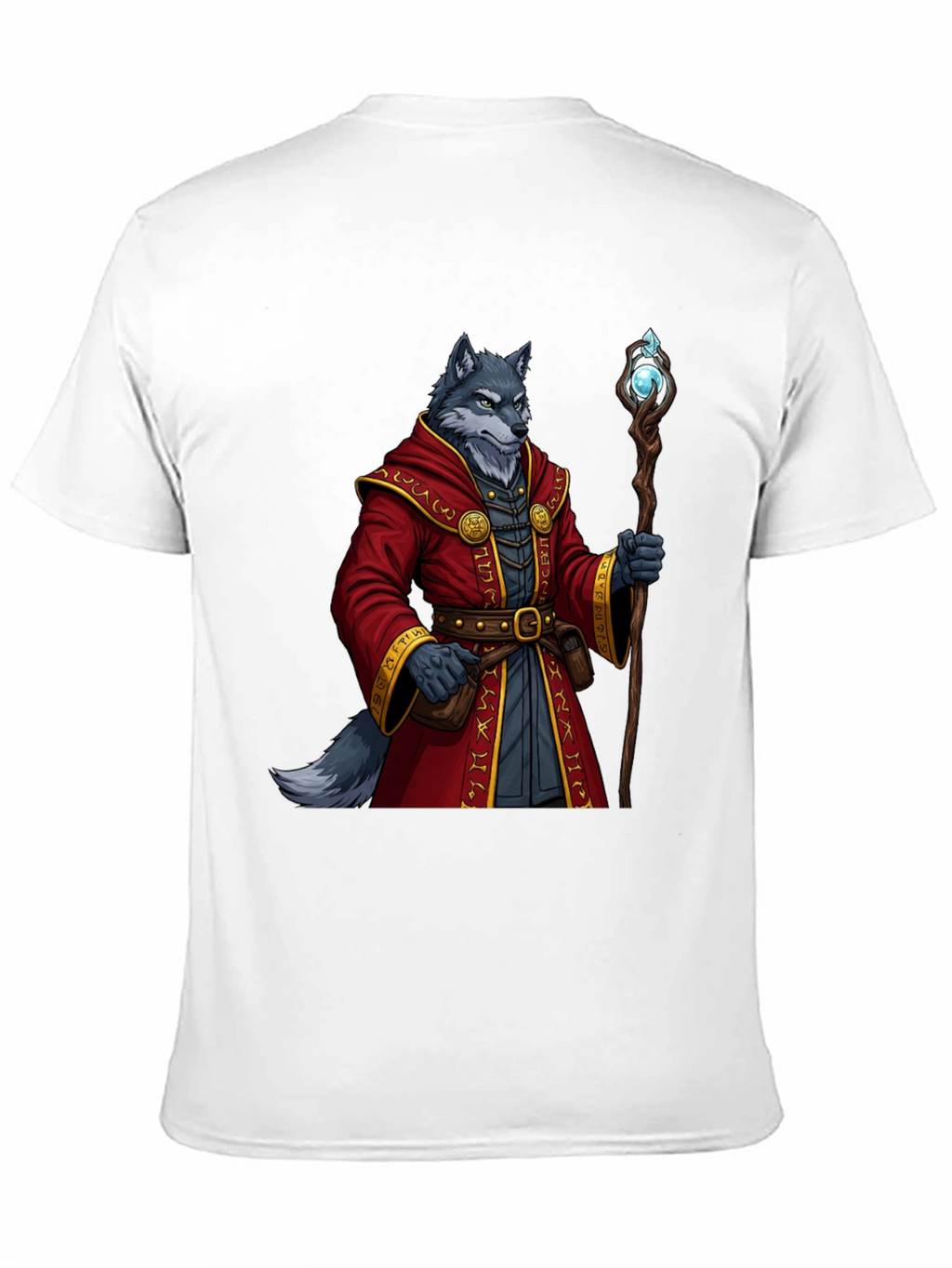 Wolf Wizard T-Shirt - Fantasy Mage Design
