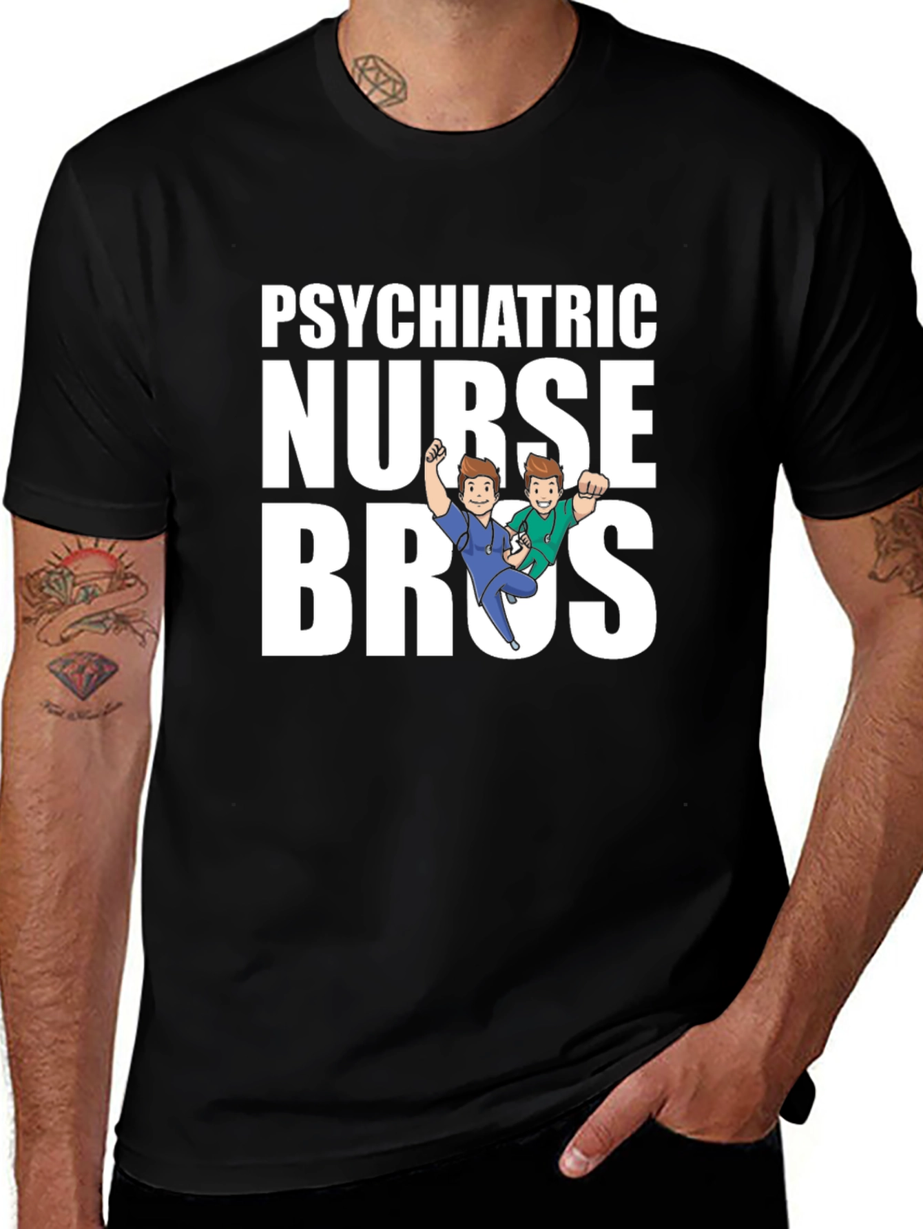 Psychiatric Nurse Bros Graphic Tee - Black
