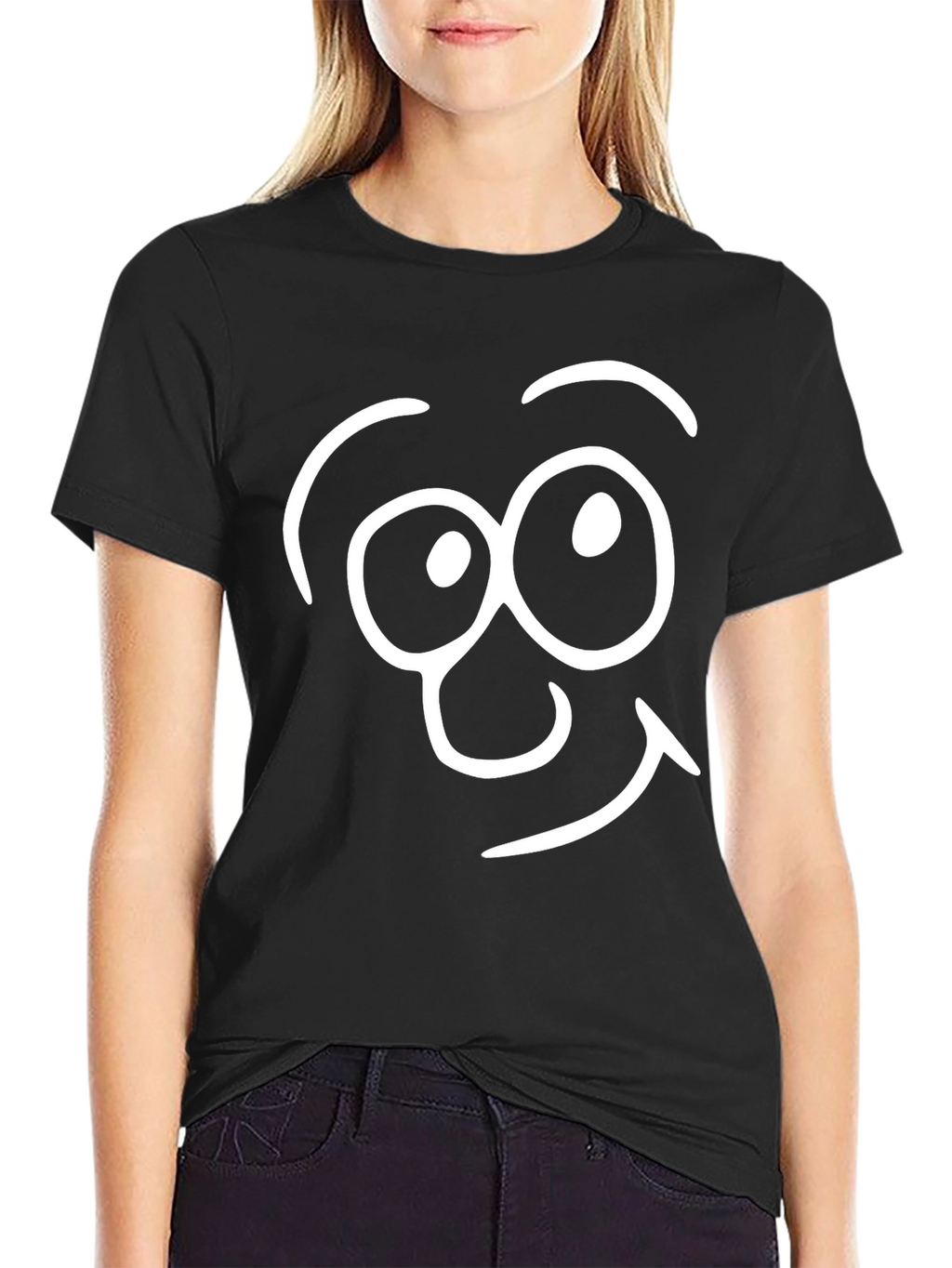 Funny Face Graphic T-Shirt - Black Cotton Blend