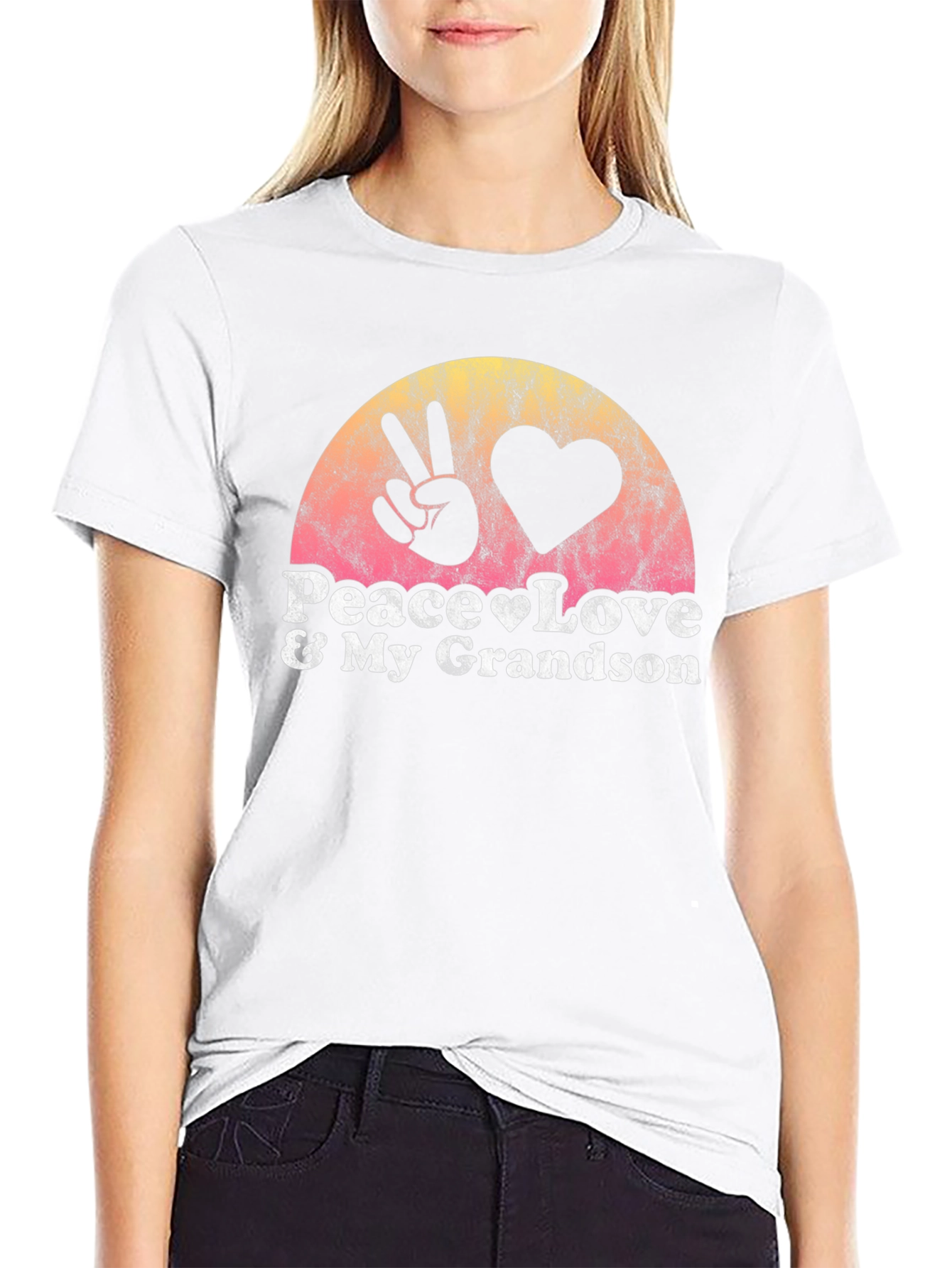 Peace Love & My Grandson Black T-Shirt