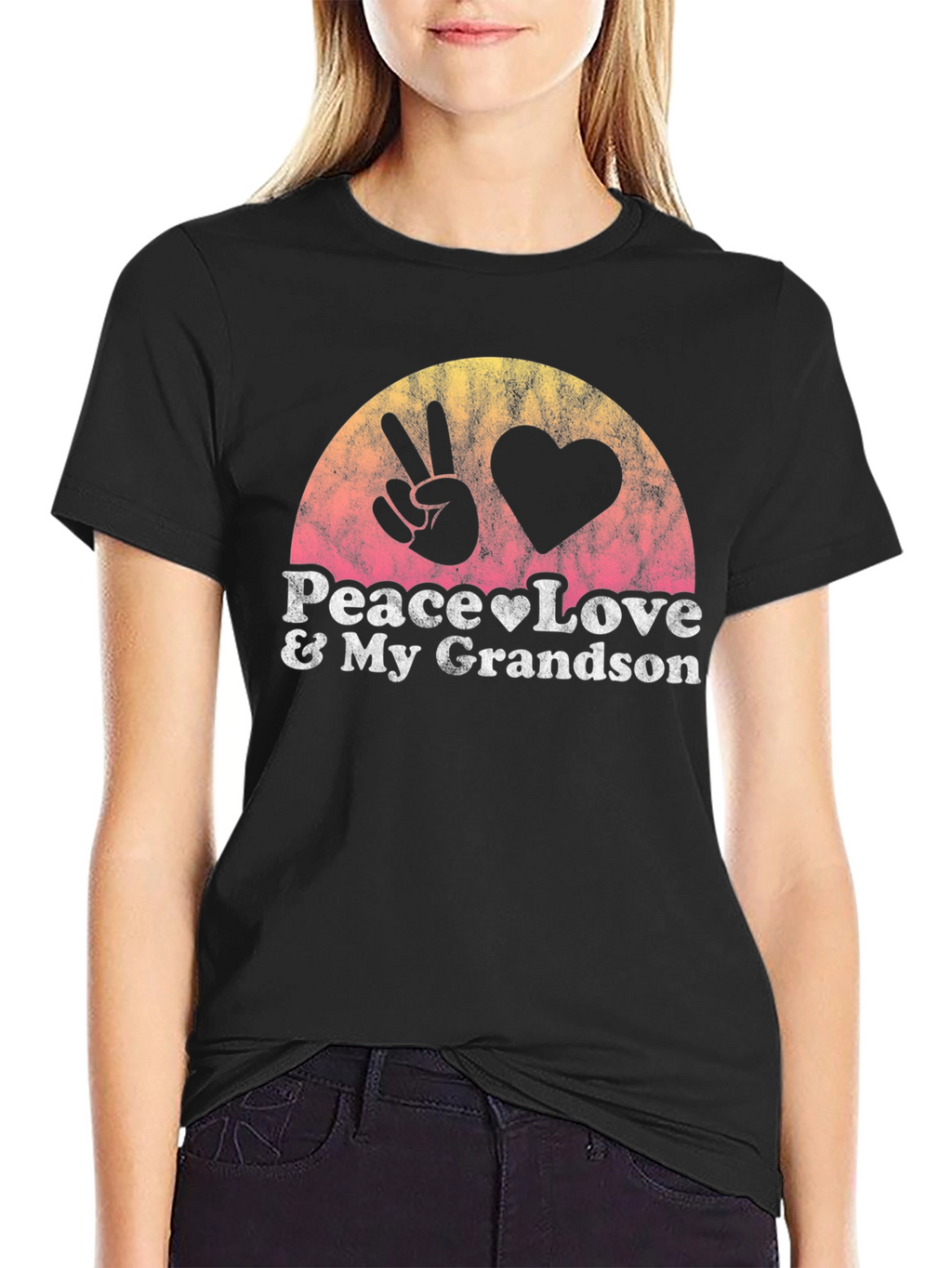 Peace Love & My Grandson Black T-Shirt