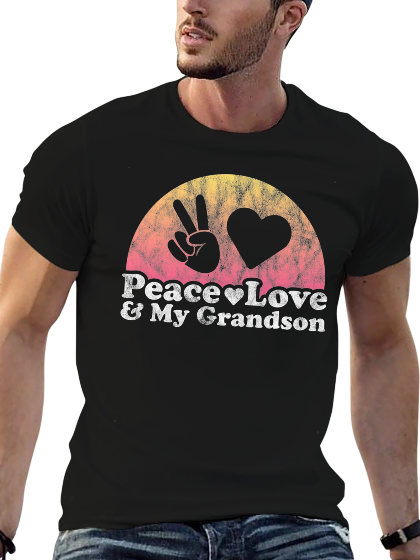 Peace Love & My Grandson Black T-Shirt