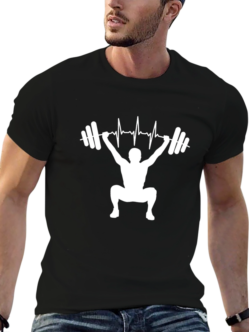 Weightlifting Heartbeat Mens T-Shirt - Black
