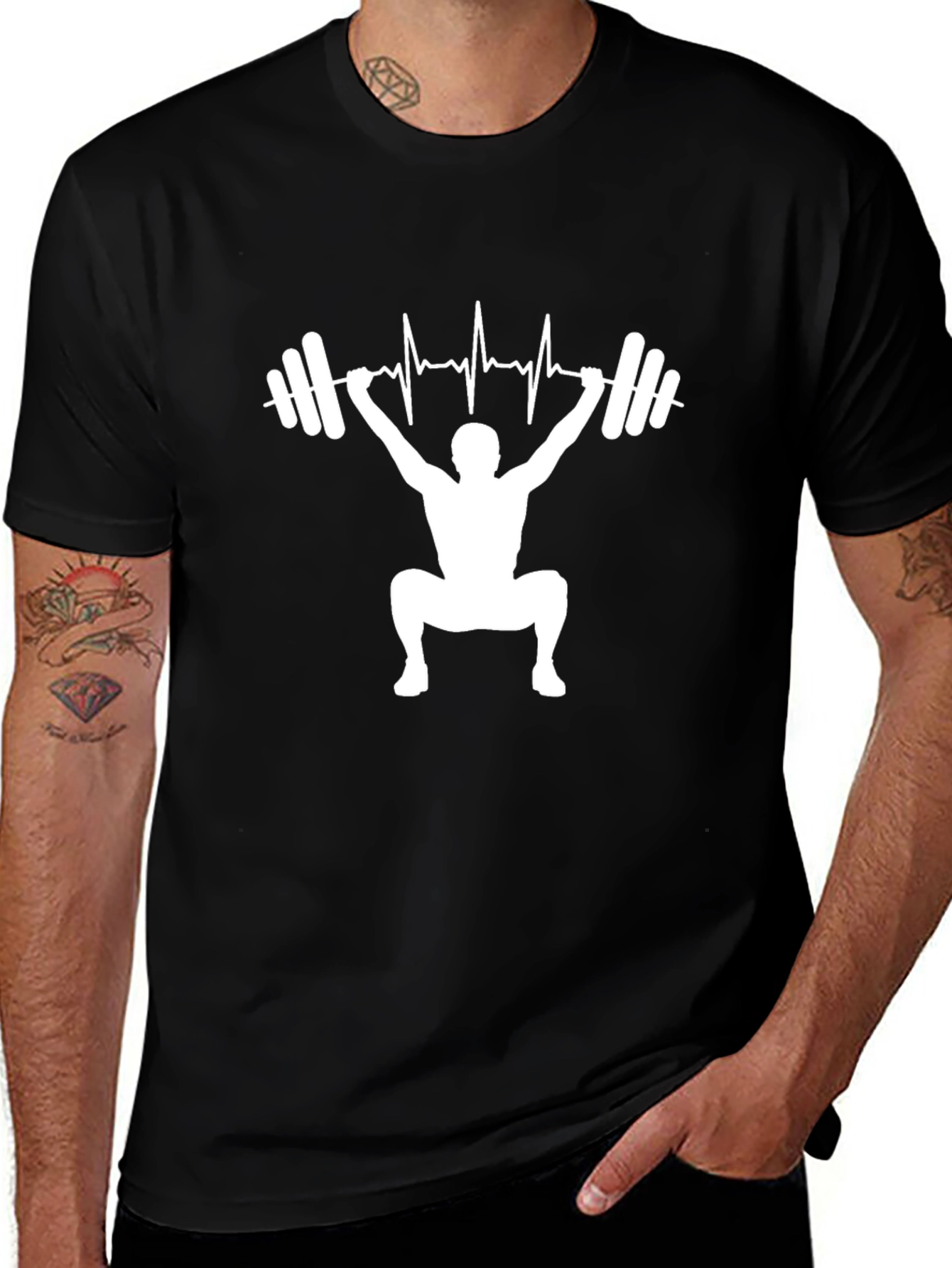 Weightlifting Heartbeat Mens T-Shirt - Black