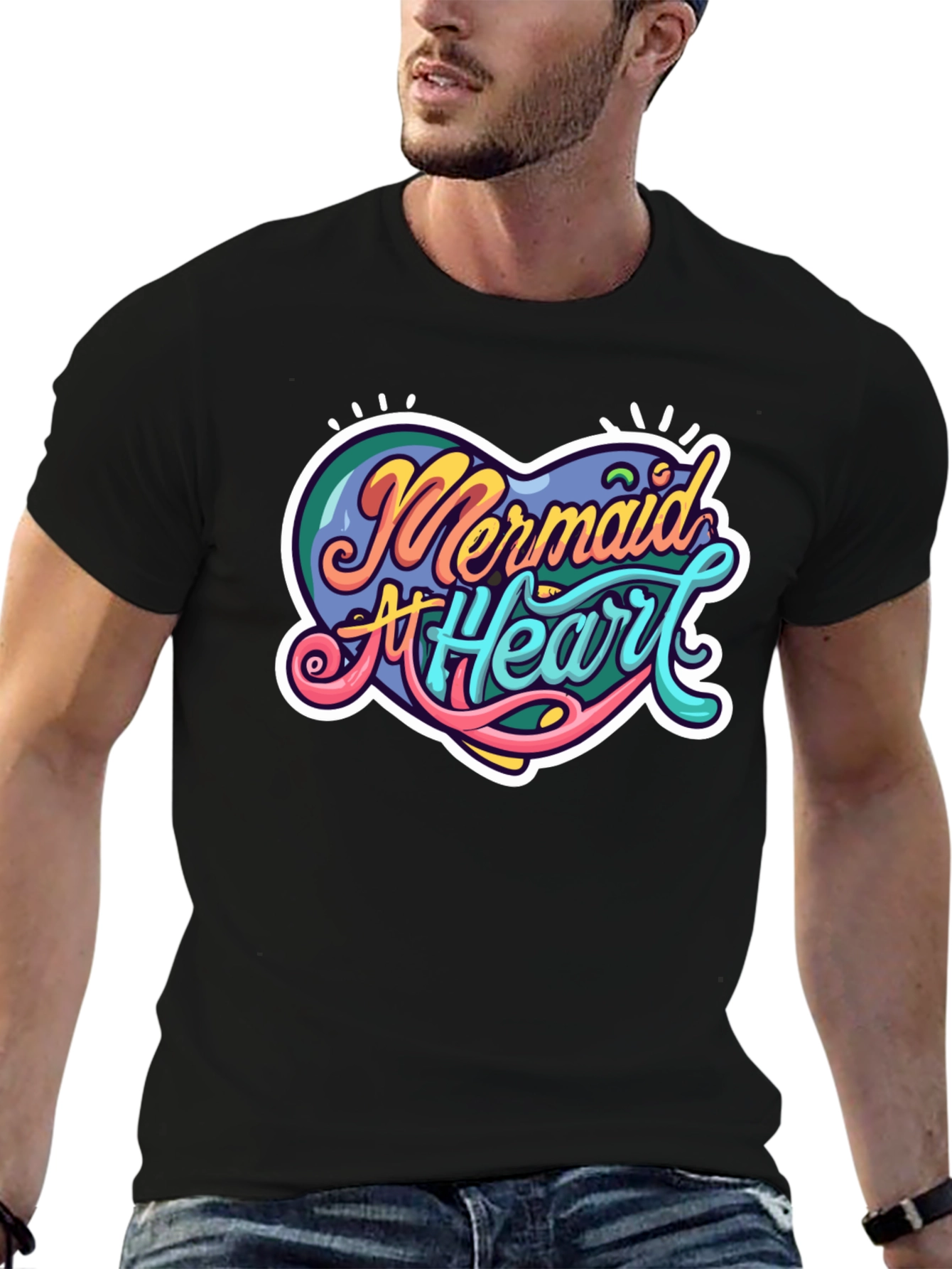 Mermaid At Heart Graphic Black T-Shirt
