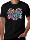 Mermaid At Heart Graphic Black T-Shirt