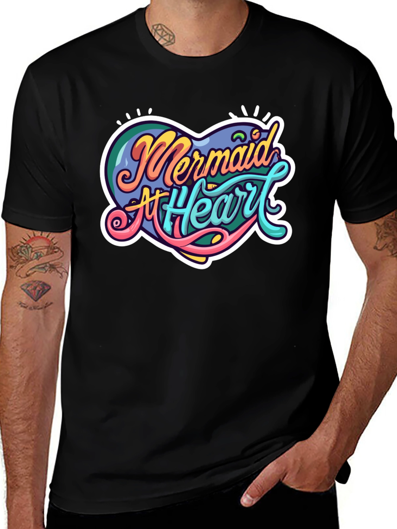 Mermaid At Heart Graphic Black T-Shirt