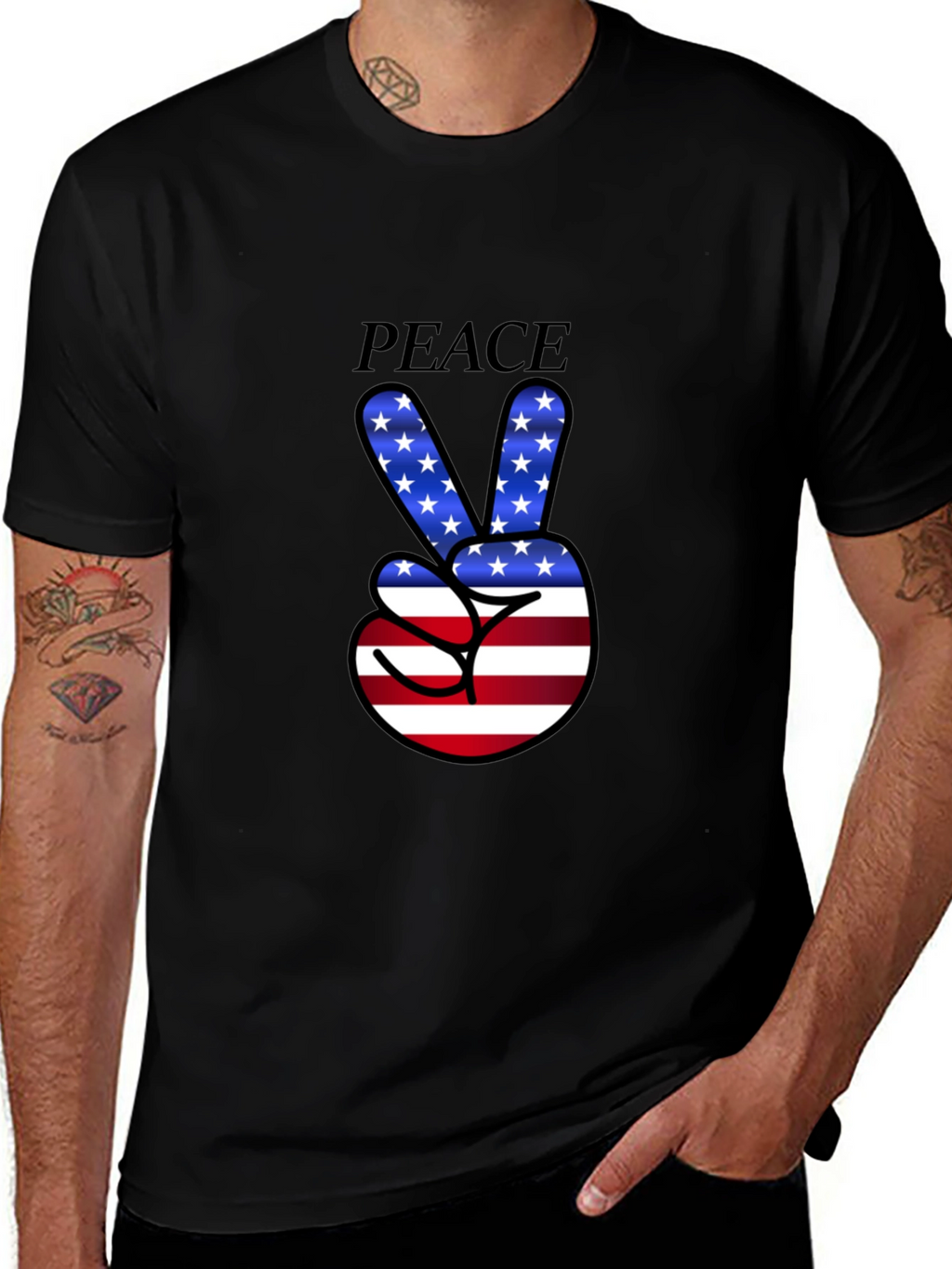 Peace Sign USA Flag Graphic T-Shirt