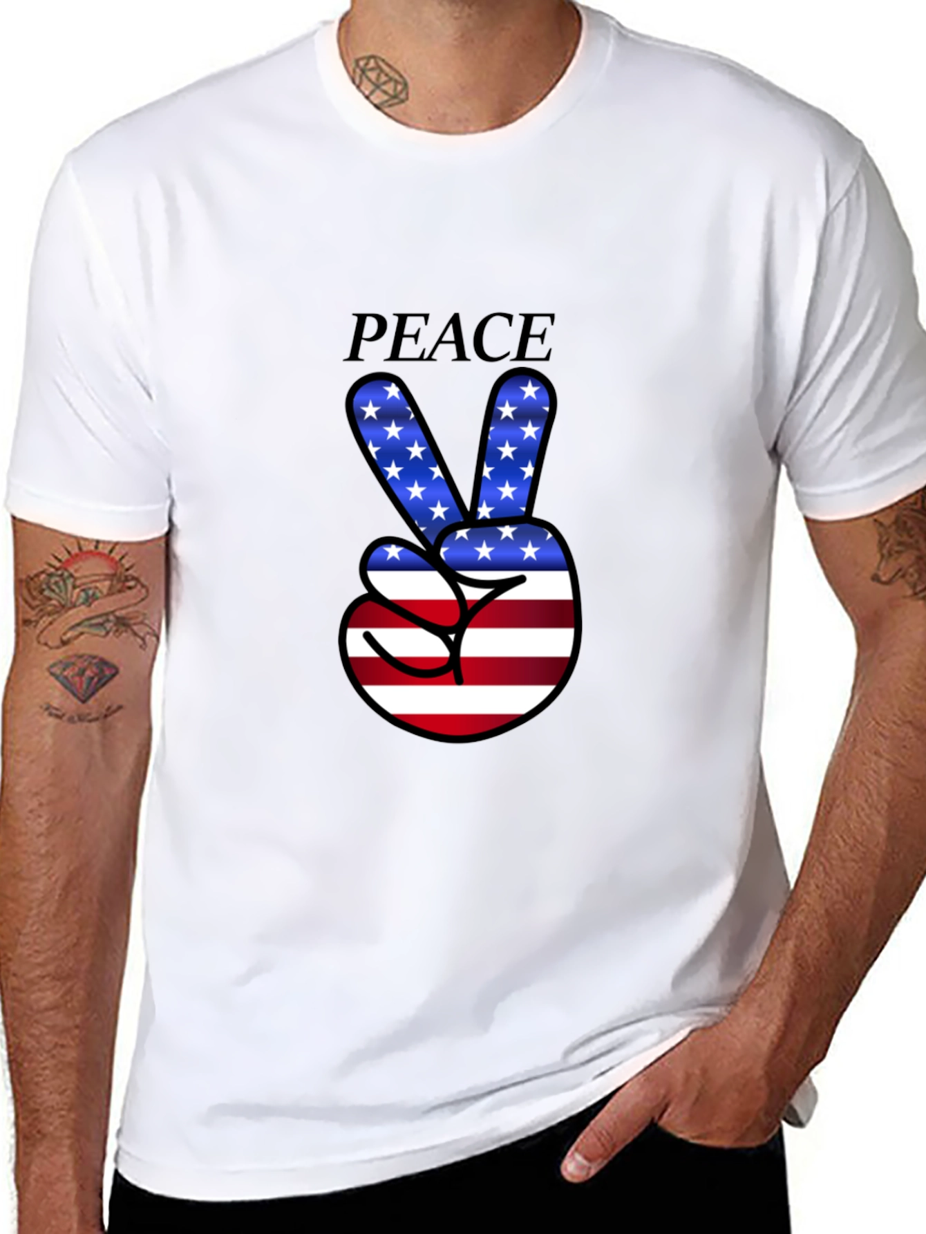 Peace Sign USA Flag Graphic T-Shirt