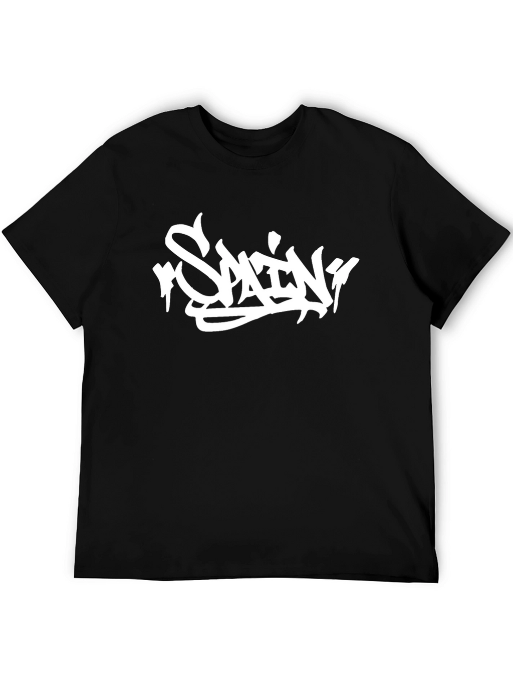 Black T-Shirt with White SPAIN Graffiti Design
