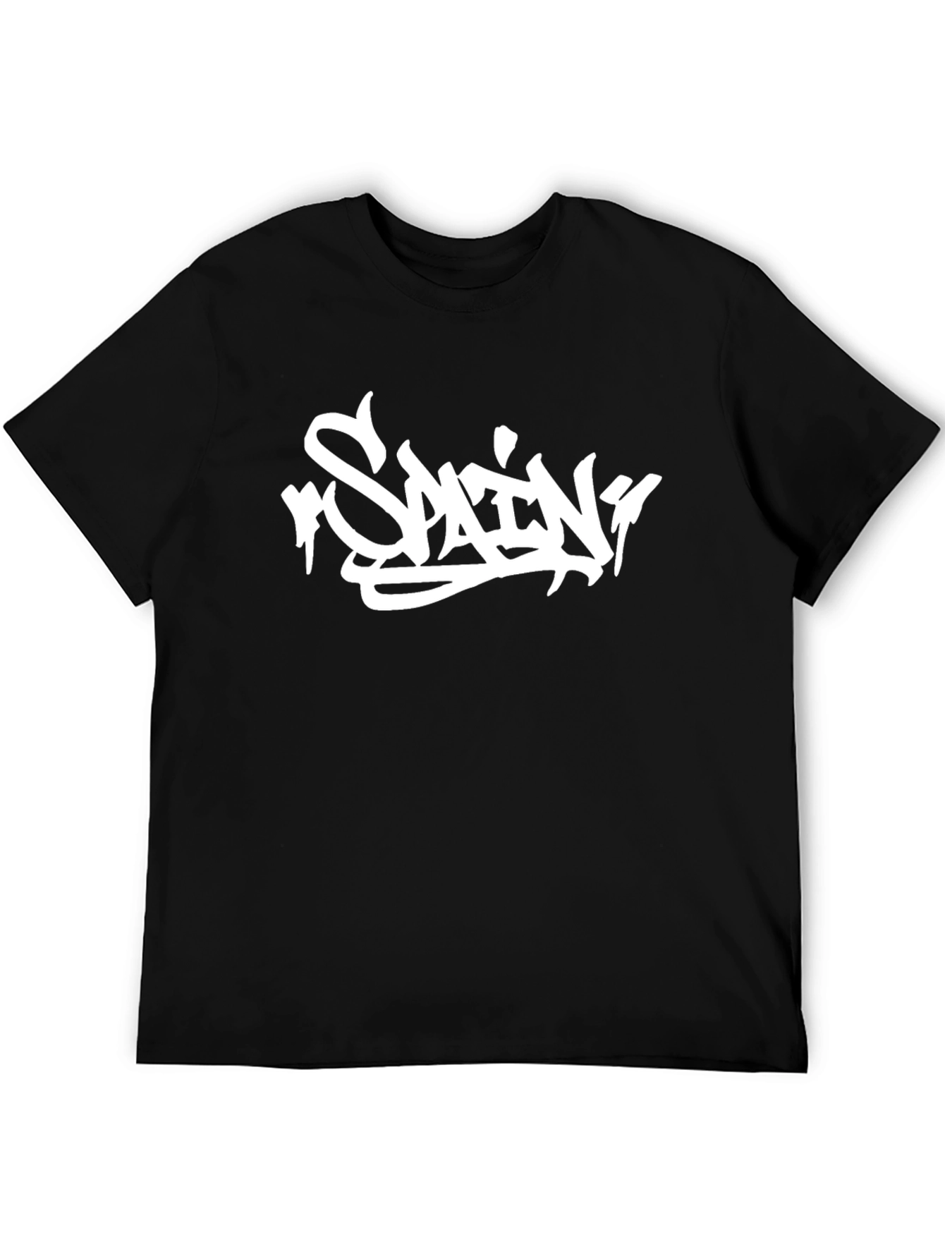 Black T-Shirt with White SPAIN Graffiti Design