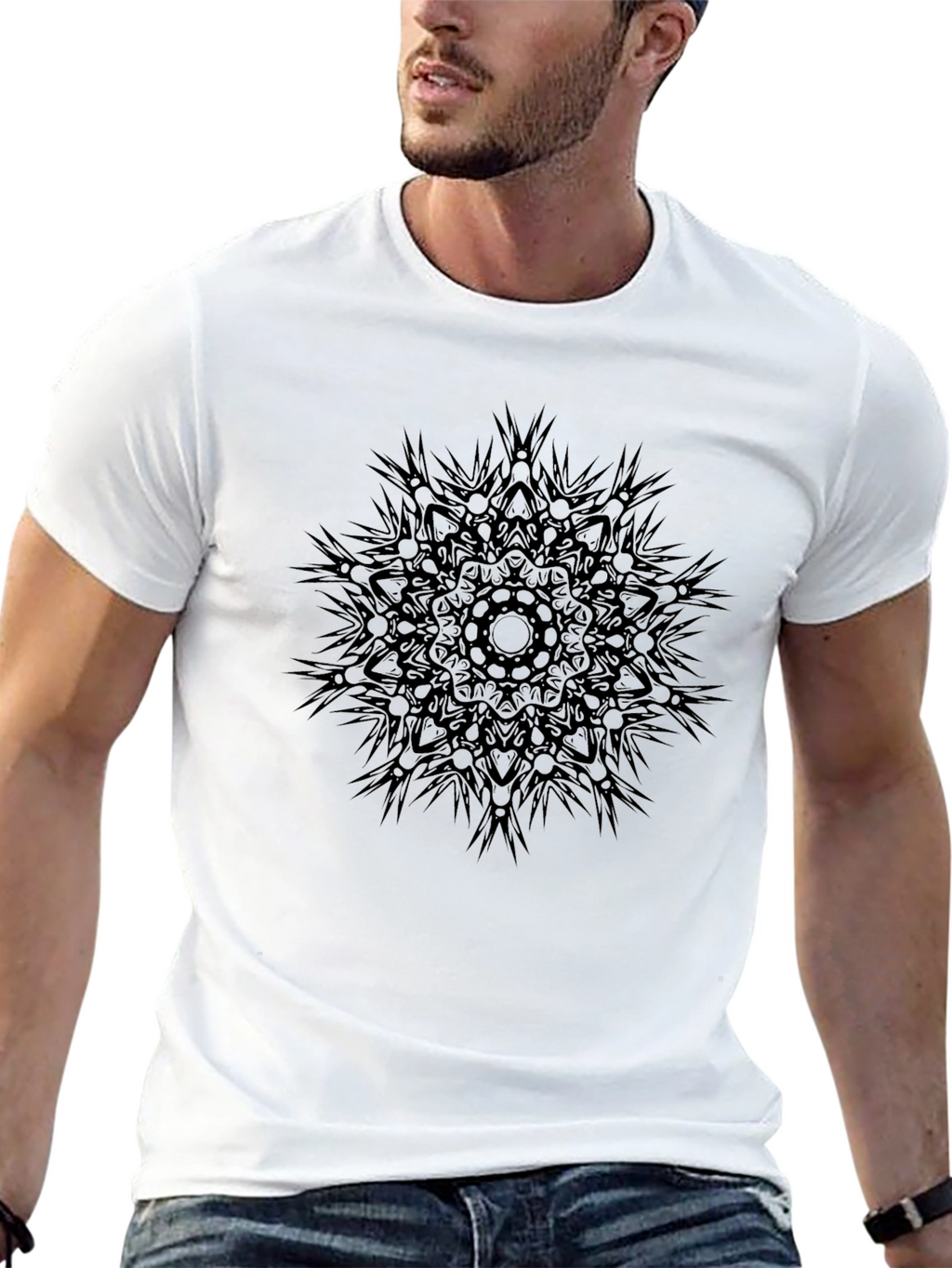 Dark Mandala Print Crew Neck T-Shirt