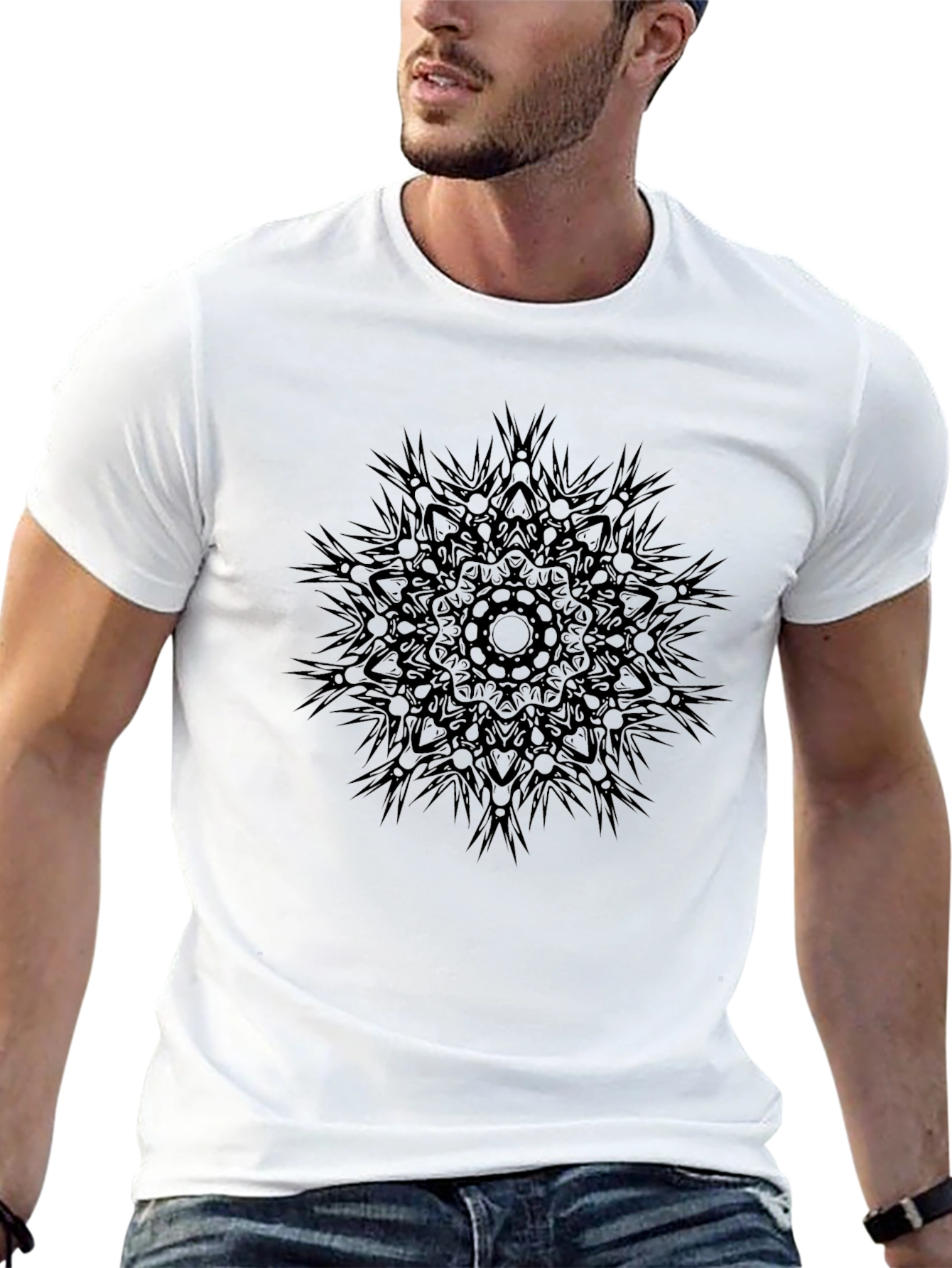 Dark Mandala Print Crew Neck T-Shirt