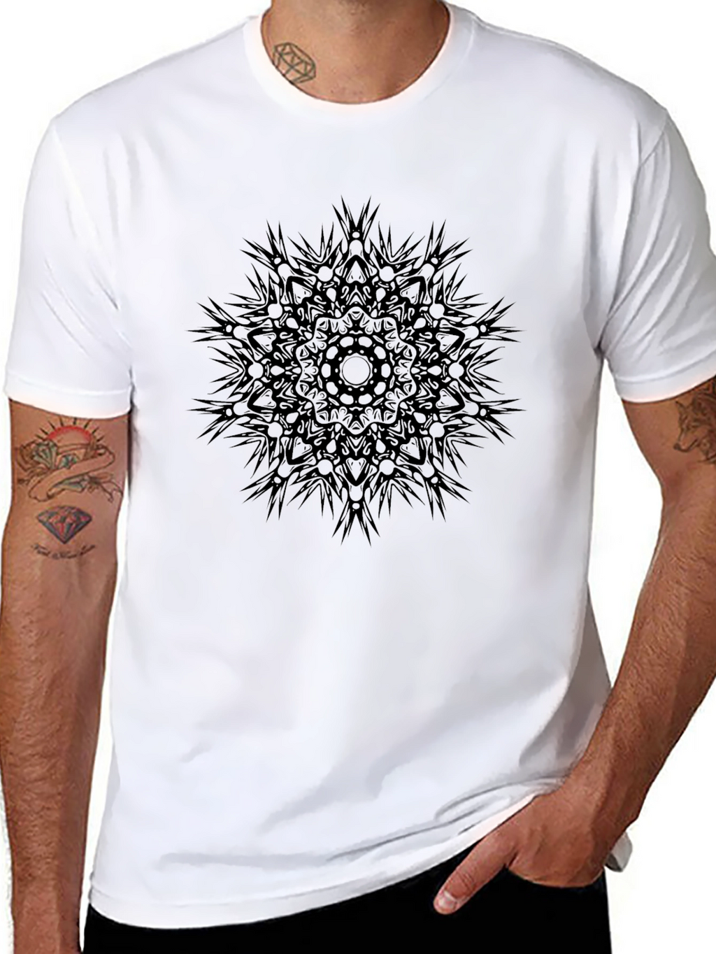 Dark Mandala Print Crew Neck T-Shirt