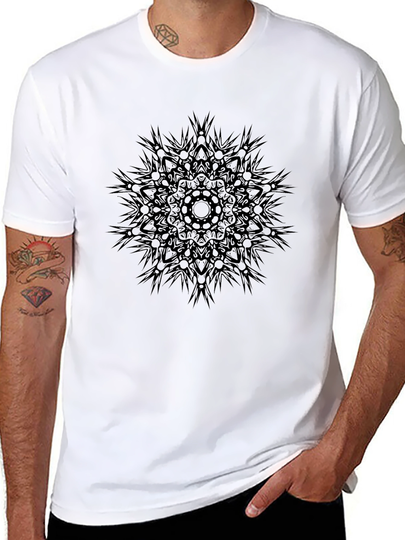 Dark Mandala Print Crew Neck T-Shirt