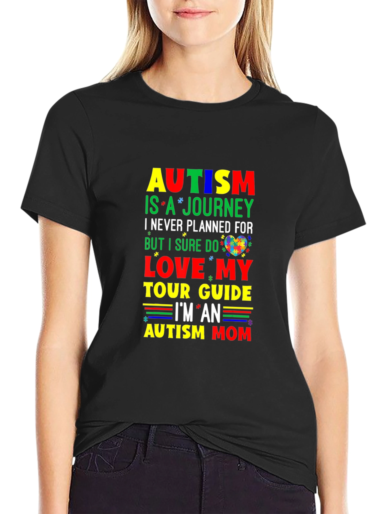 Autism Mom T-Shirt - Journey Puzzle Heart Support Tee