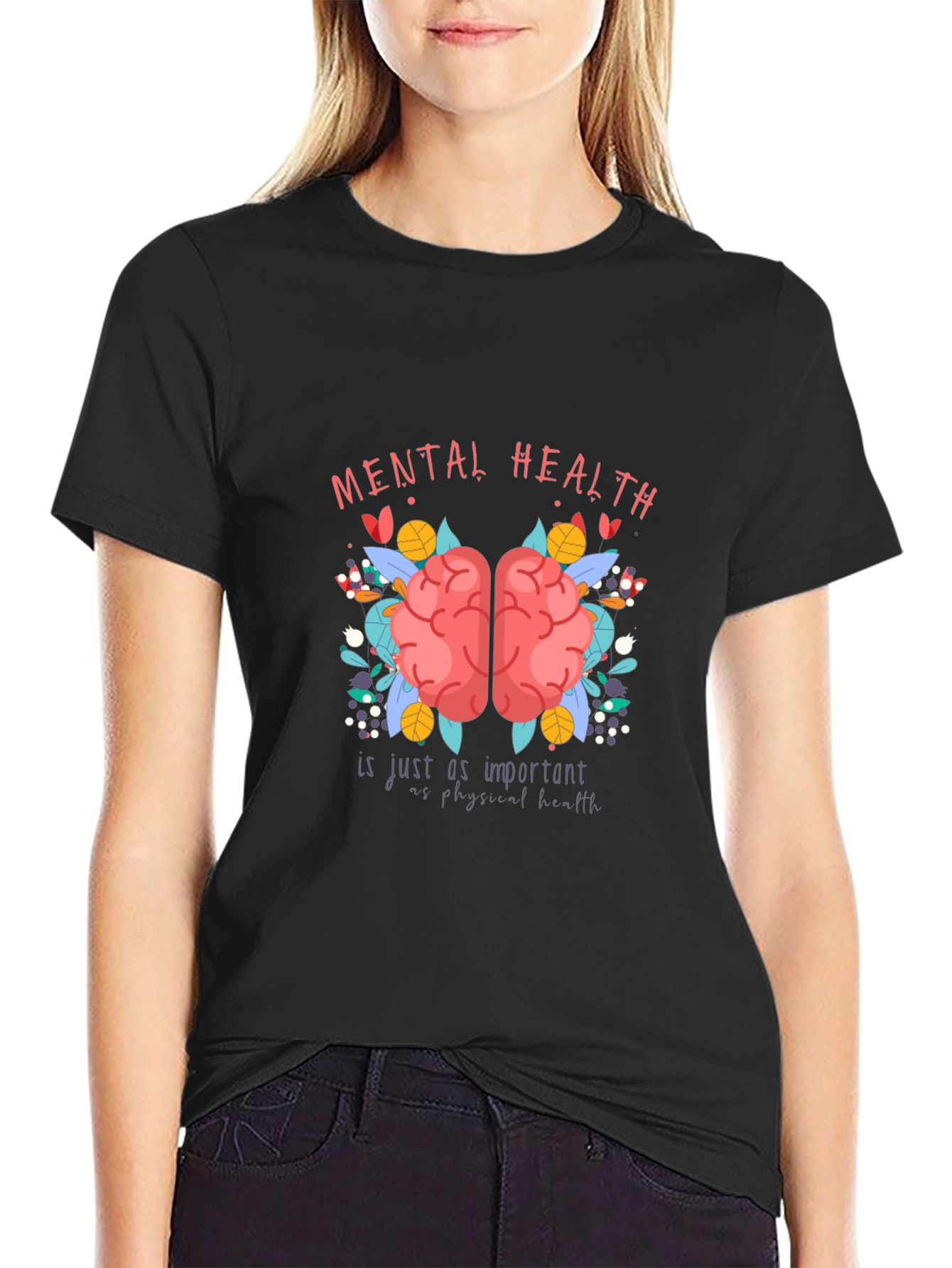 Mental Health Awareness T-Shirt - Brain & Floral Design