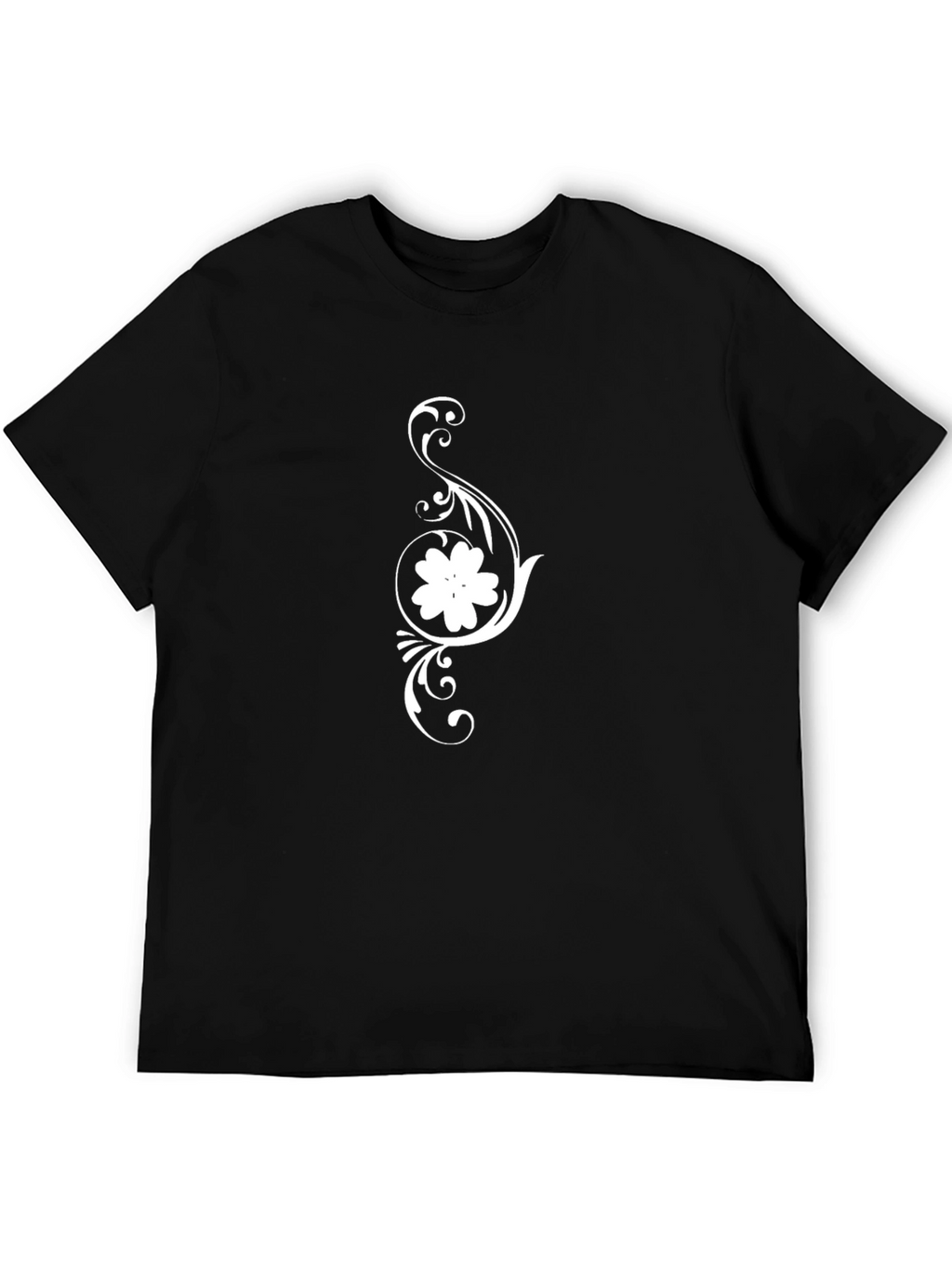 Black T-Shirt with Floral Scroll Design