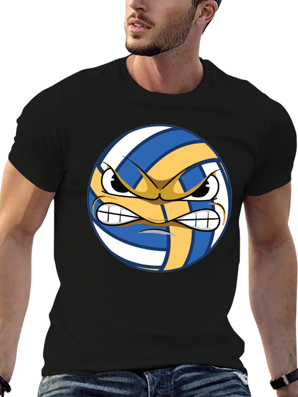 Angry Volleyball Graphic Tee - Mens Black T-Shirt