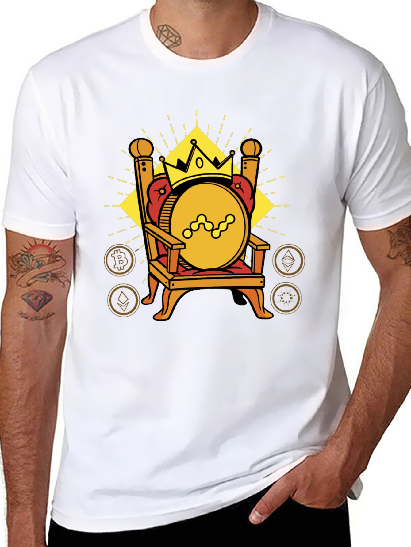 Crypto King T-Shirt - Bitcoin Ethereum Throne Design