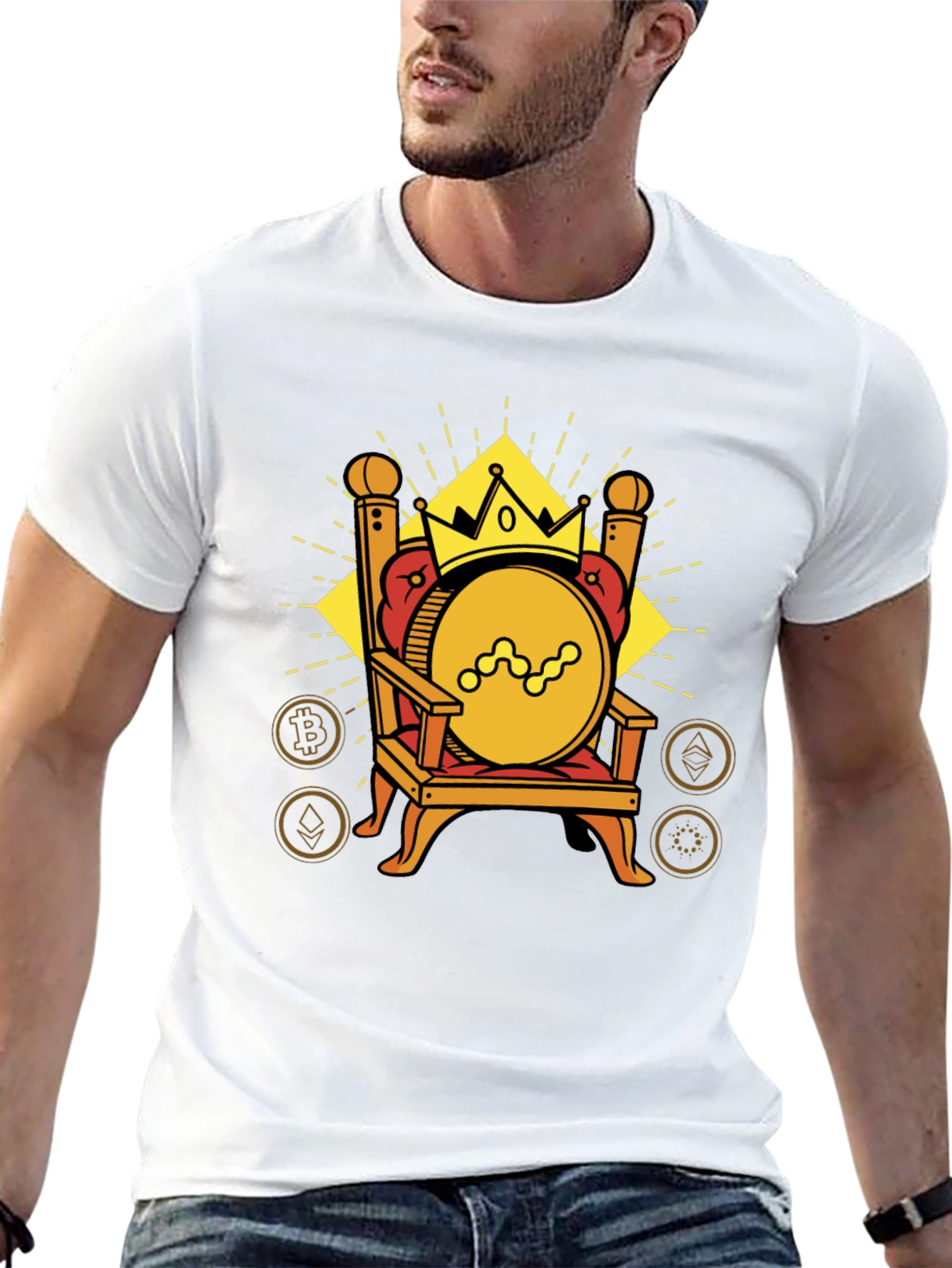 Crypto King T-Shirt - Bitcoin Ethereum Throne Design