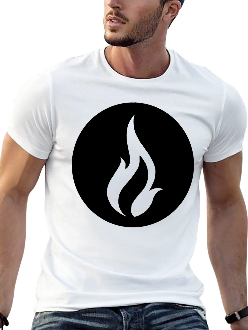Black Graphic Tee - Abstract Flame Design