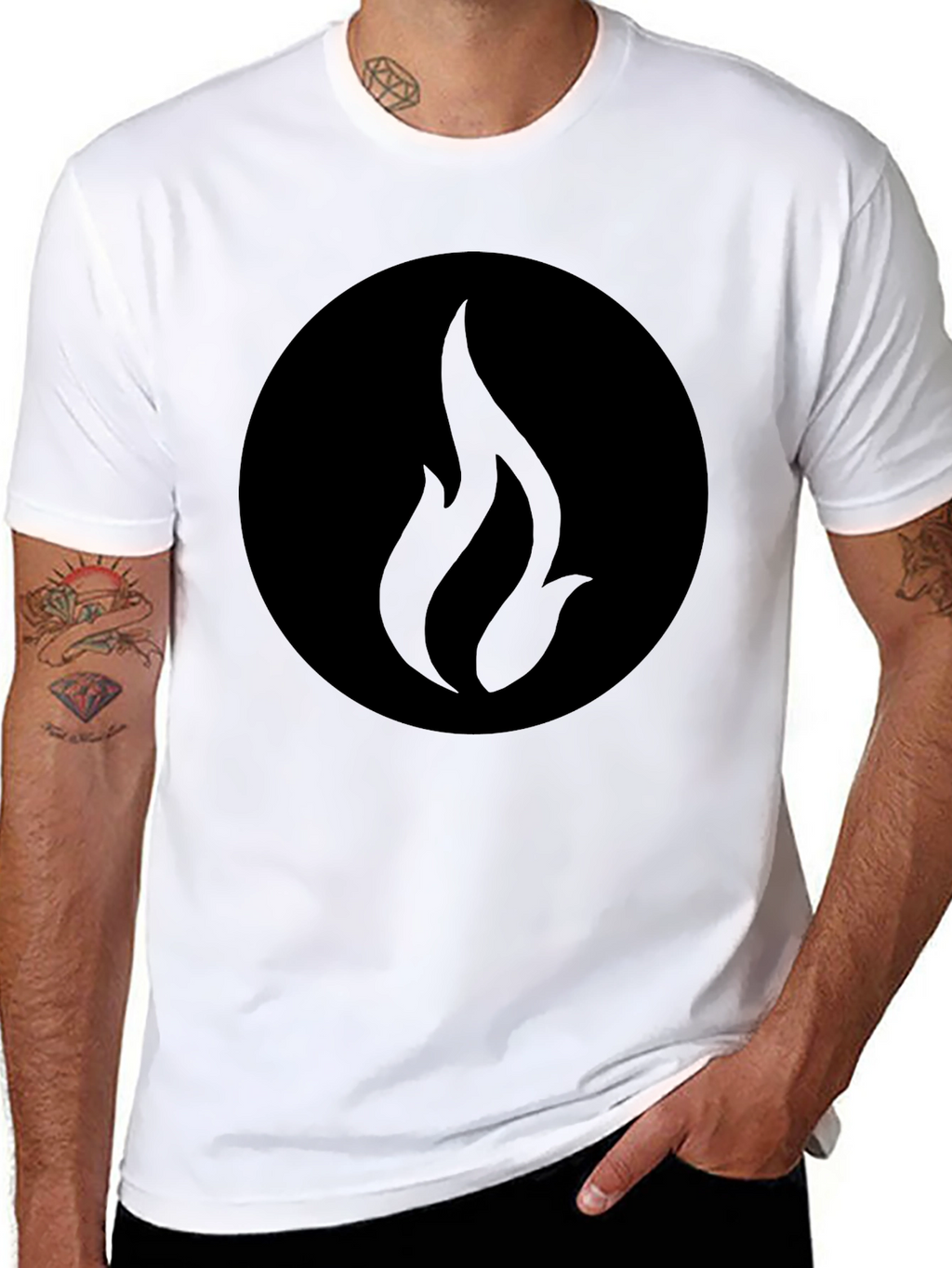 Black Graphic Tee - Abstract Flame Design