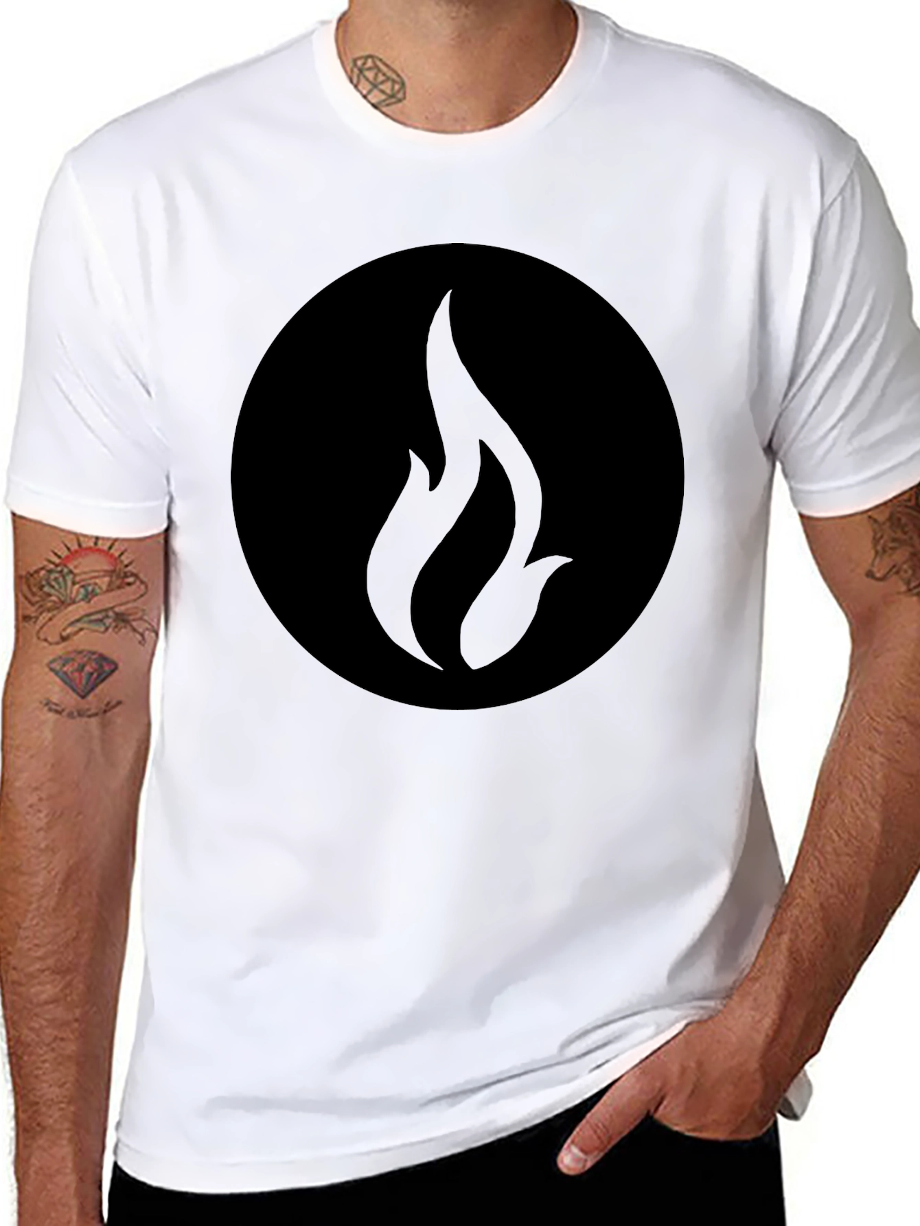 Black Graphic Tee - Abstract Flame Design