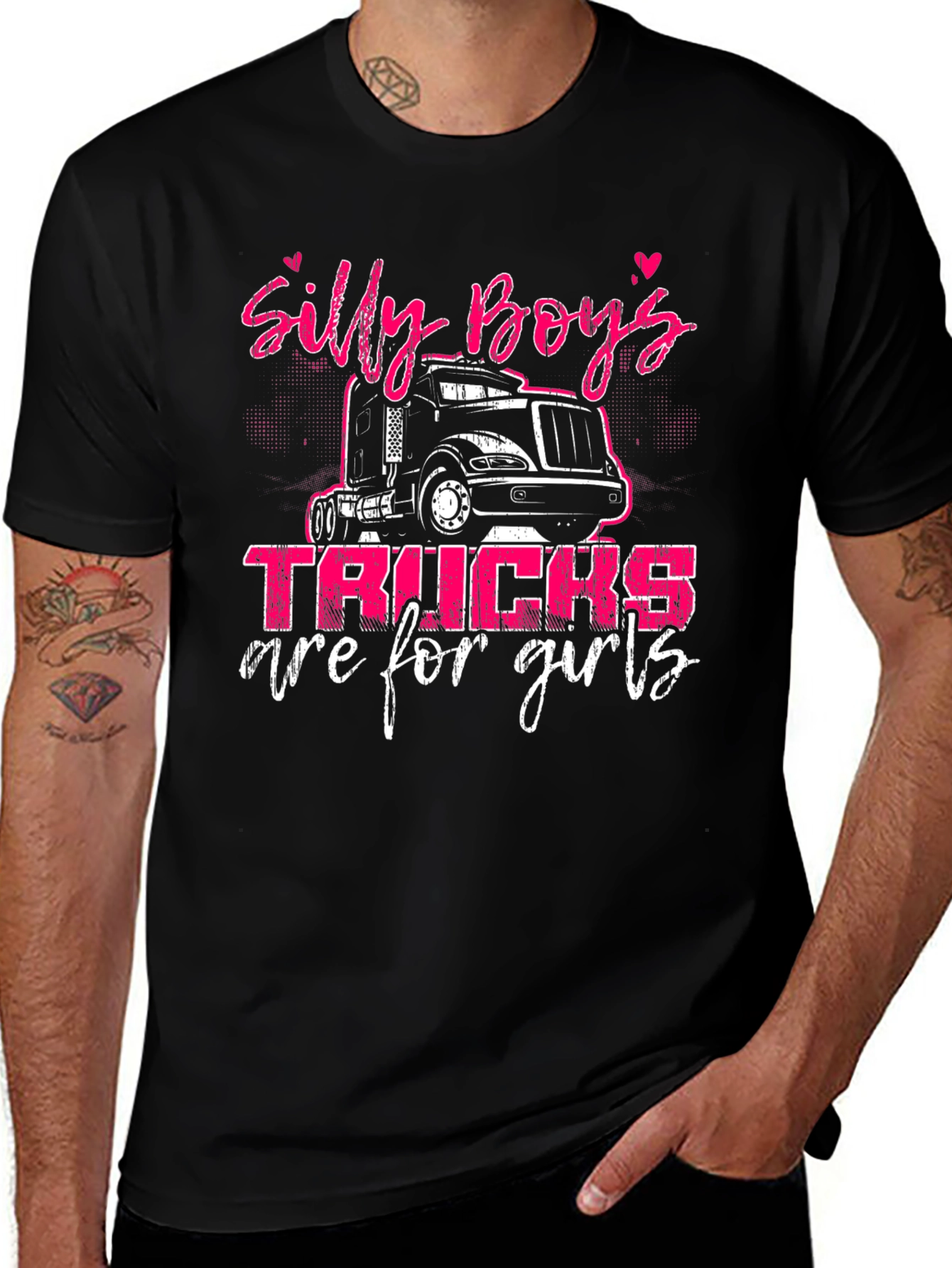 Silly Boys Trucks Are For Girls Black Tee