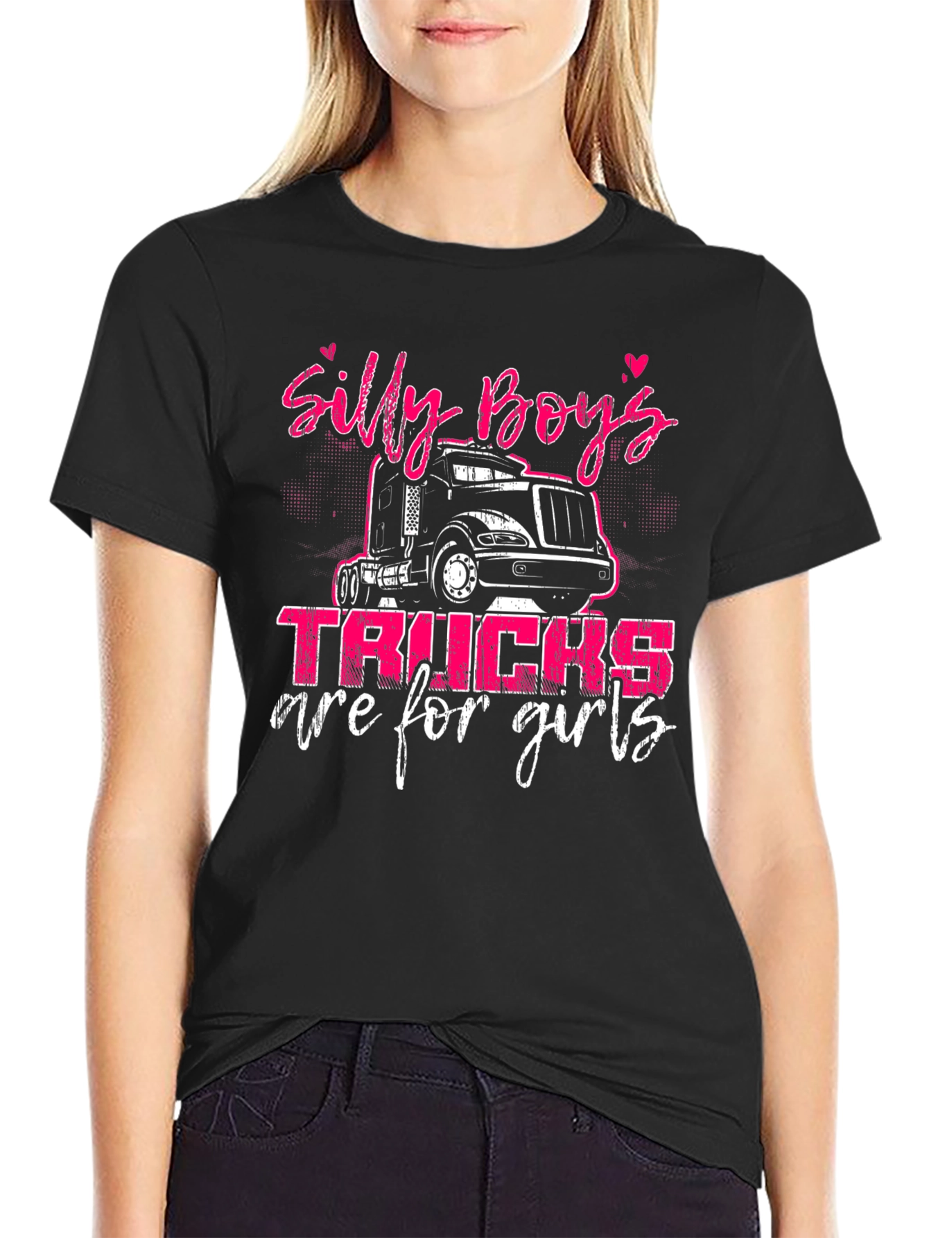 Silly Boys Trucks Are For Girls Black Tee