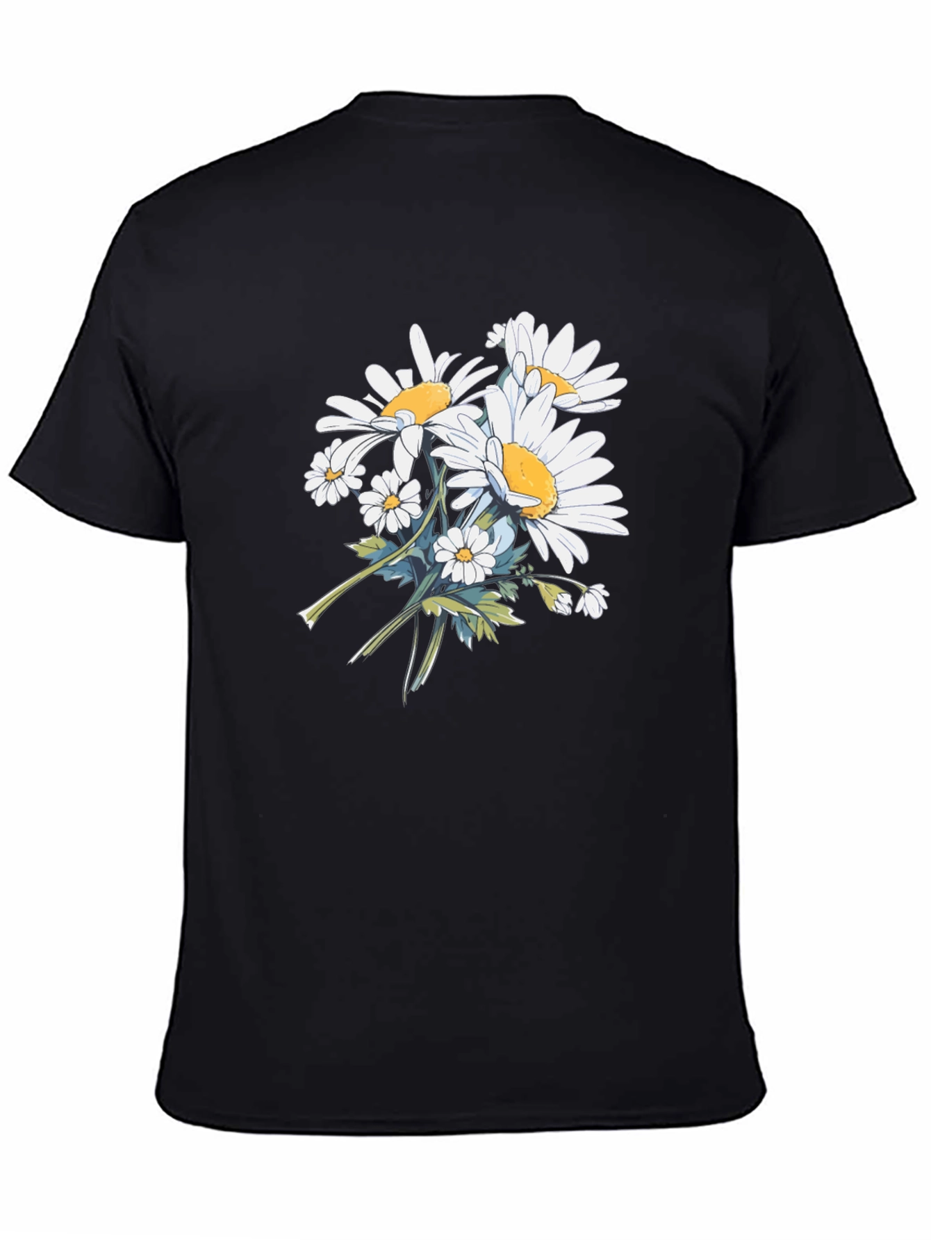 Floral Print Black T-Shirt - Casual Wear