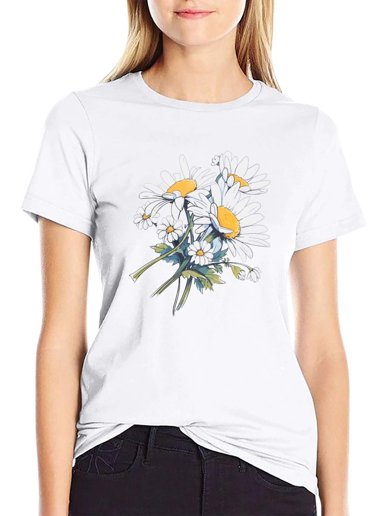 Floral Print Black T-Shirt - Casual Wear