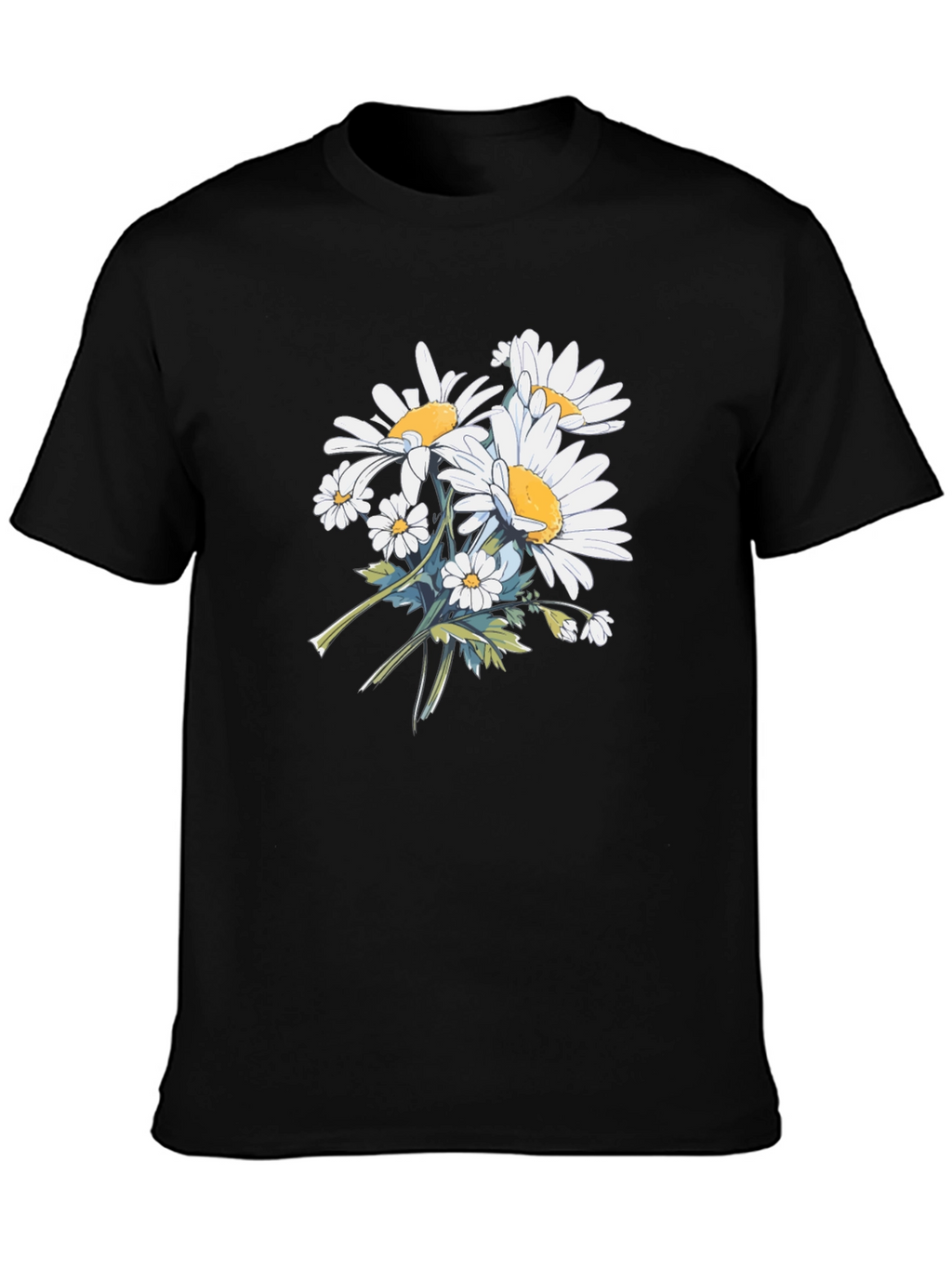Floral Print Black T-Shirt - Casual Wear
