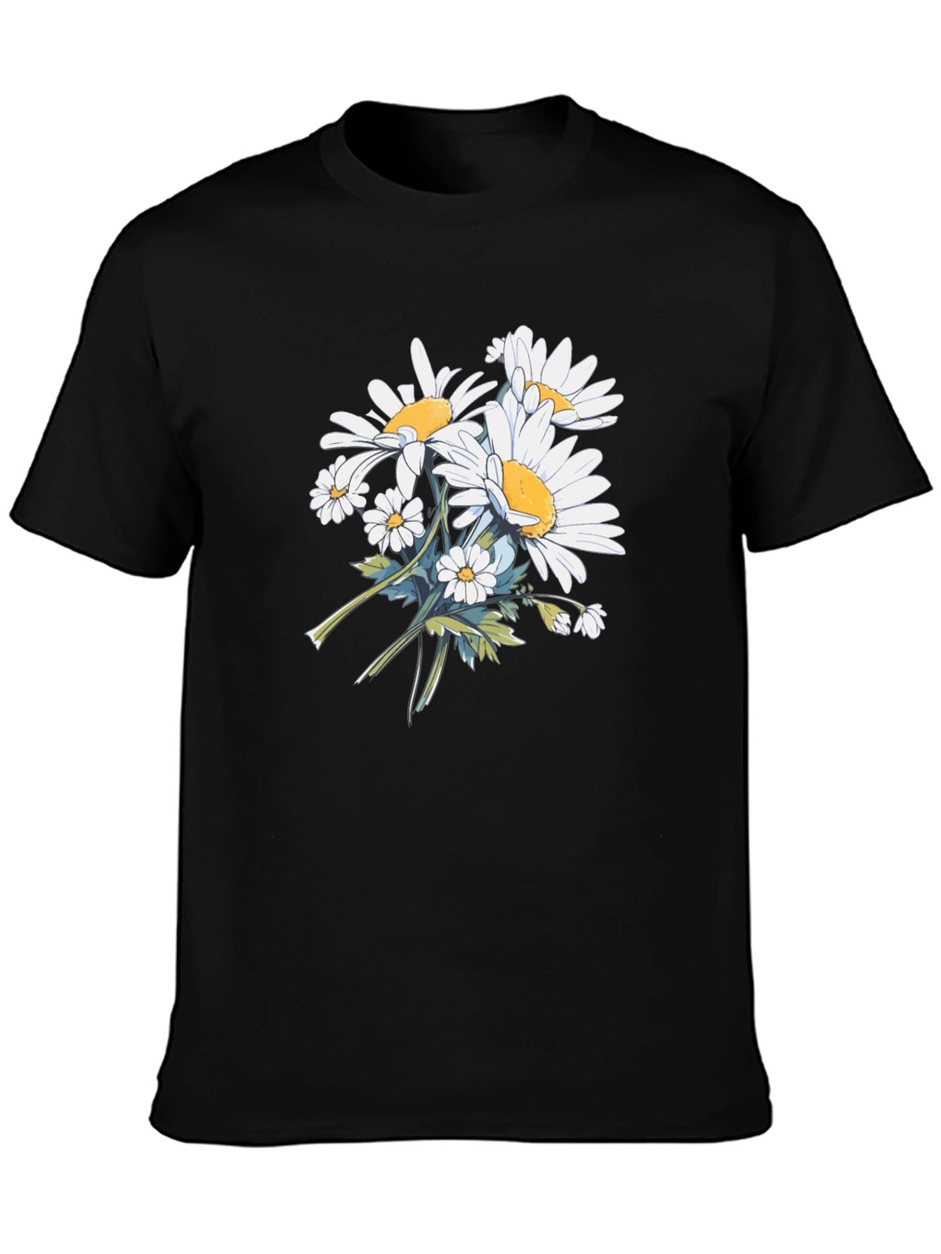 Floral Print Black T-Shirt - Casual Wear