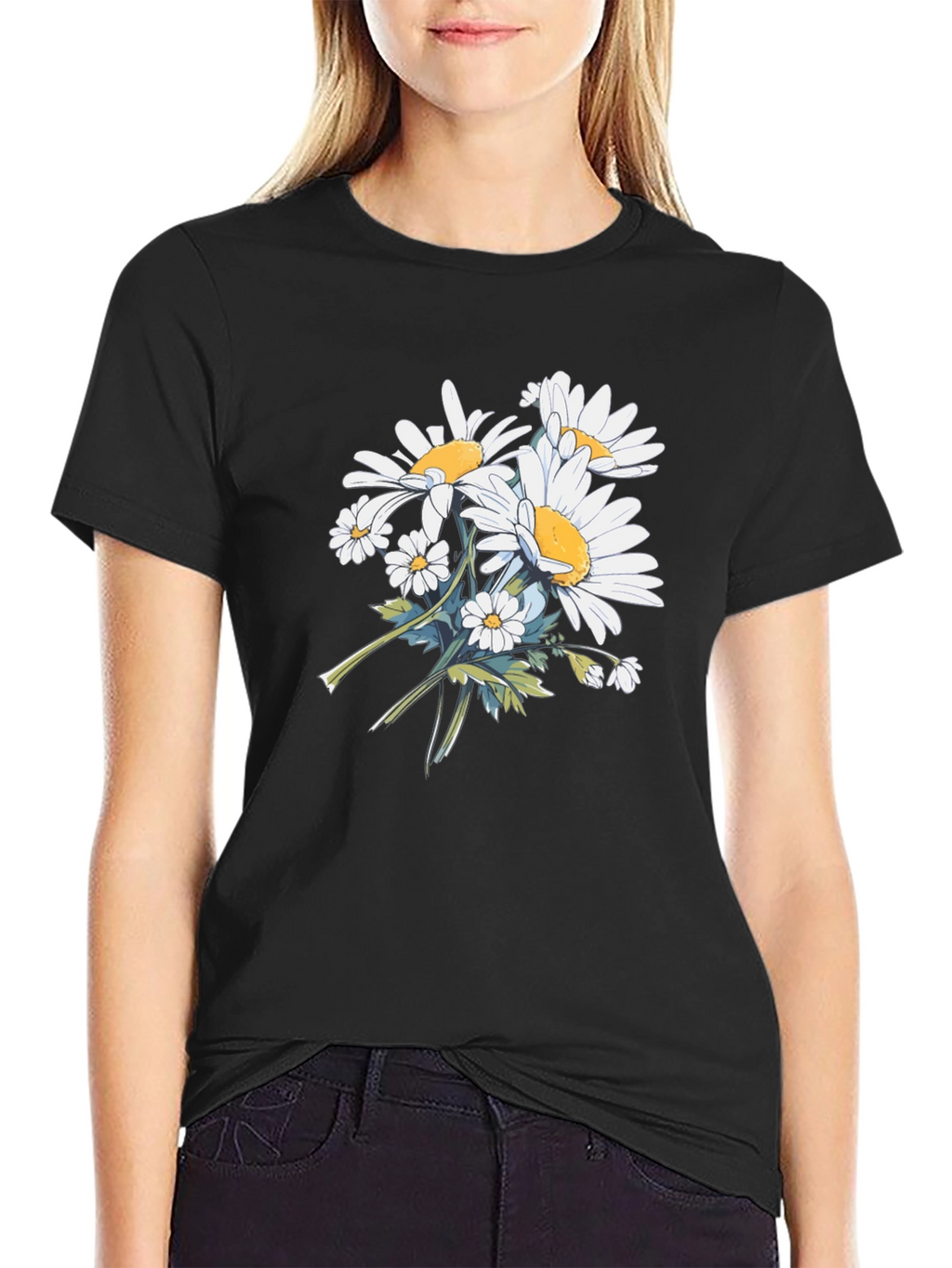 Floral Print Black T-Shirt - Casual Wear